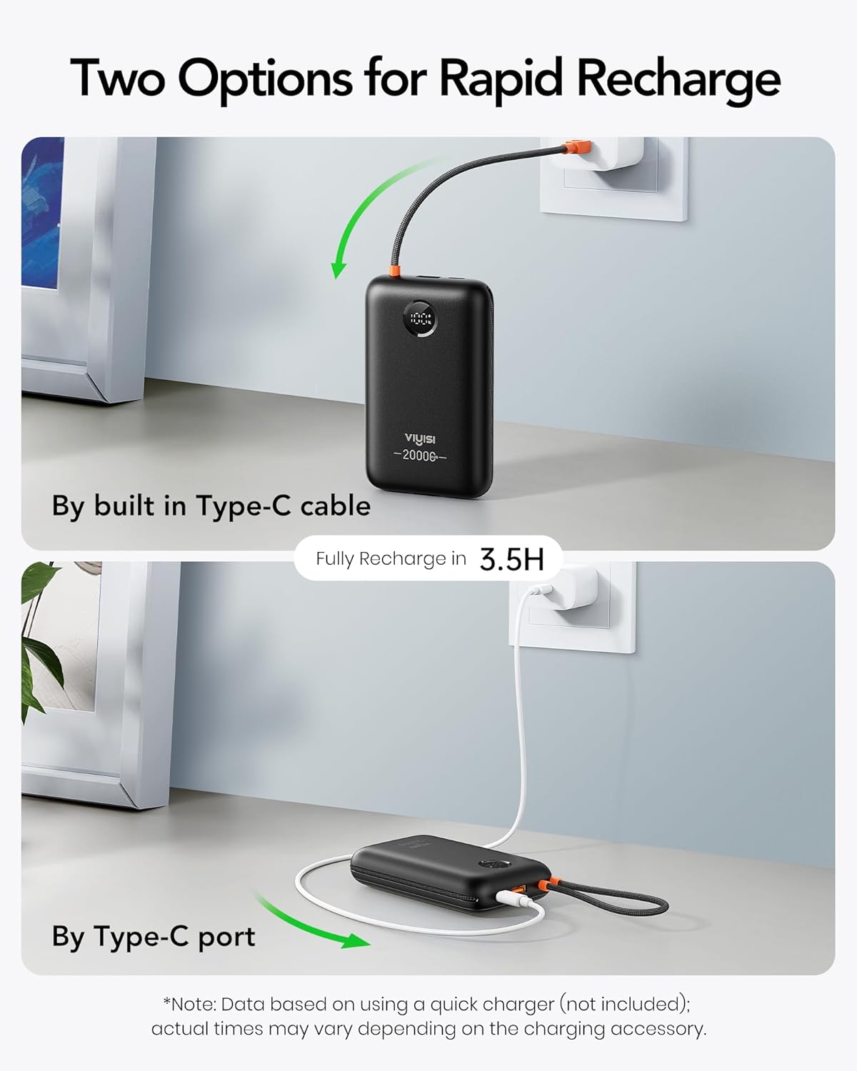 Thumbnail 3 de VIYISI Power Bank 20000 mAh 30W: ricarica rapida, cavi integrati e 4 uscite in un design compatto (Nero)