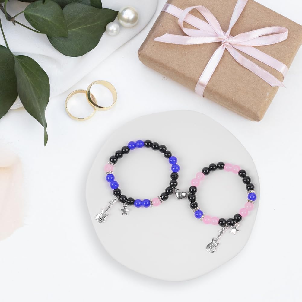 Thumbnail 3 de Bracelet magnétique couple Aucuu avec pierre naturelle et perles de cristal, réglable (amitié/amour)