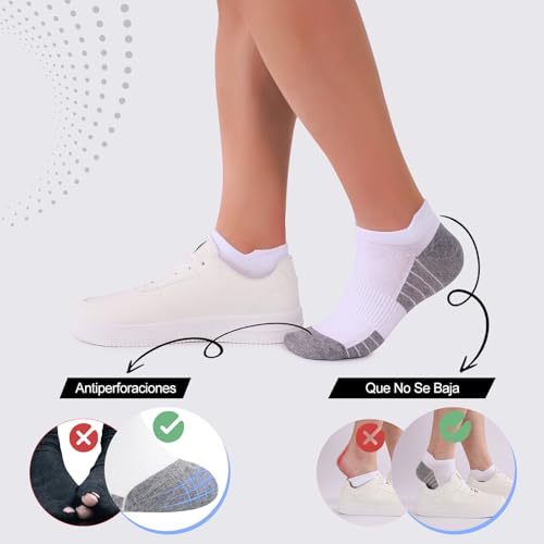 Thumbnail 4 de Effeet 10 pares de calcetines tobilleros de algodón transpirables para hombre y mujer (blanco 43-46)