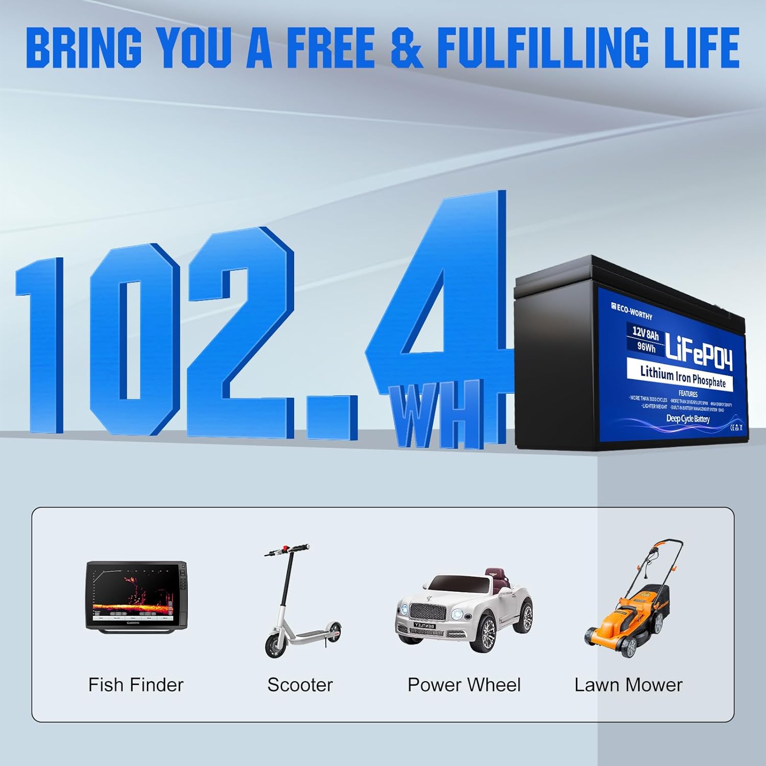 Thumbnail 5 de ECO-WORTHY LiFePO4 12 V 8 Ah batteria ricaricabile per camper ⛺