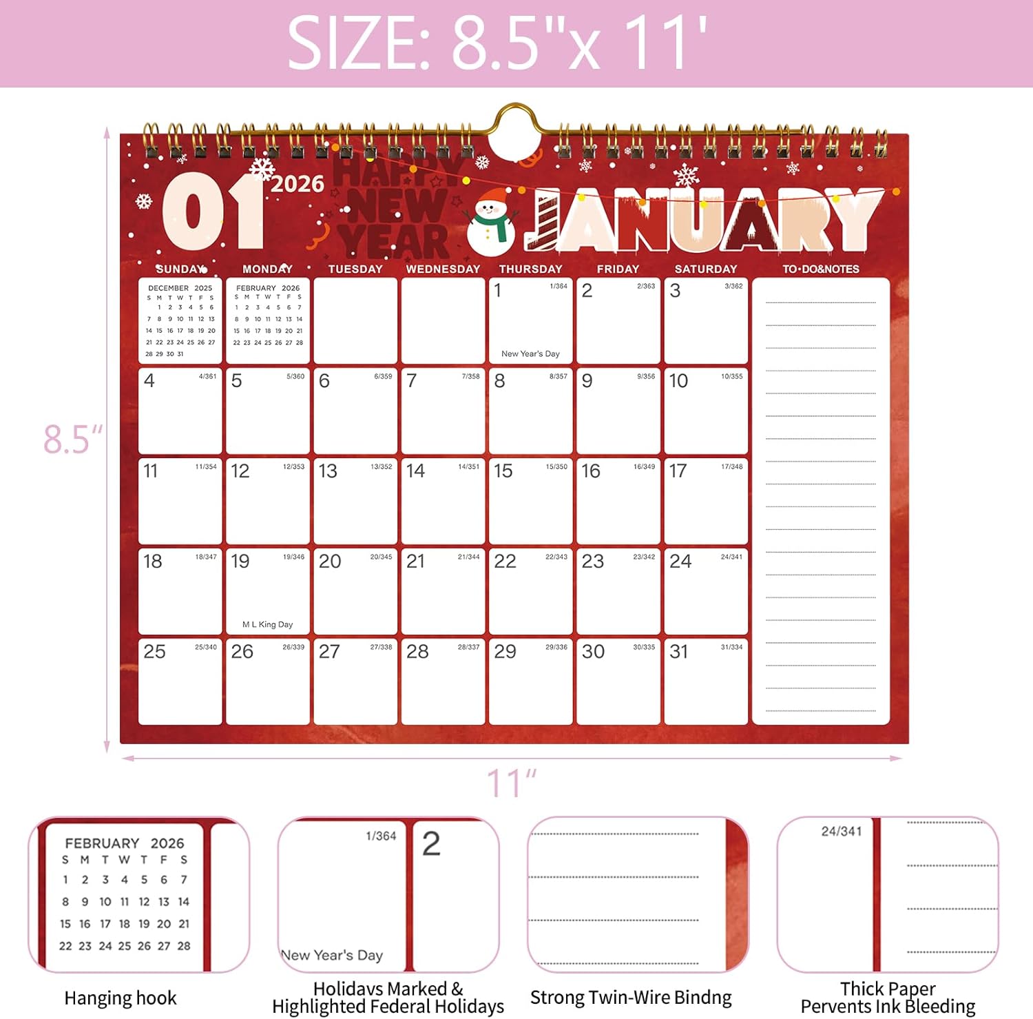 Thumbnail 2 de 2026-2027 Wall Calendar 18-Month Large Ruled Blocks 📅