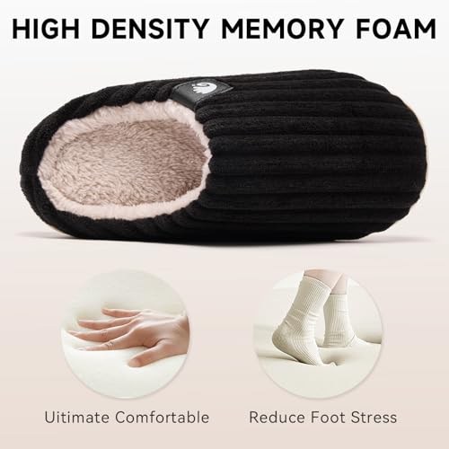 Detalle 2 de Guyarns Chaussons d’hiver en velours côtelé, mousse à mémoire de forme, noir