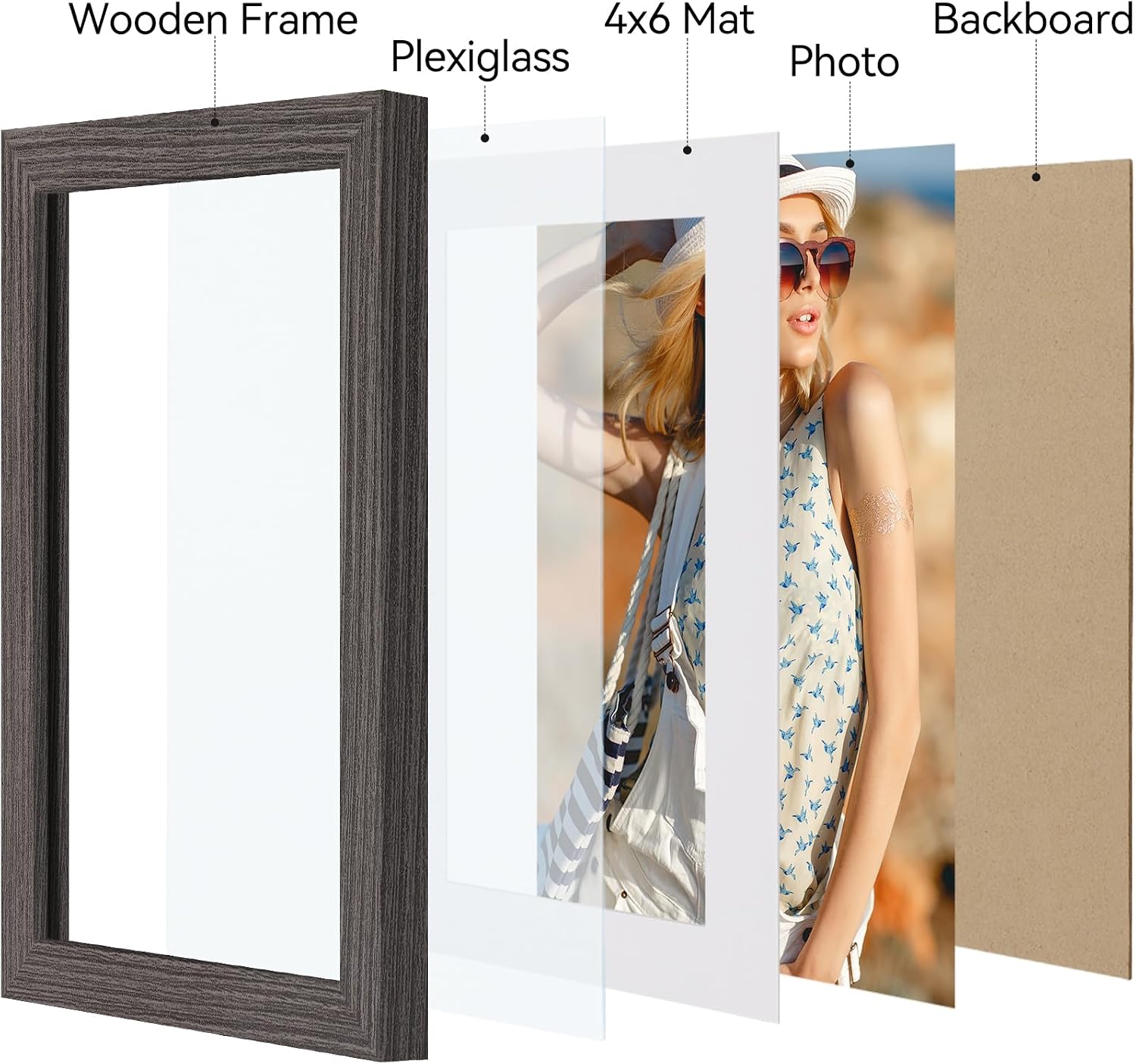 Detalle 2 de Vittanly 5x7 Picture Frame with 4x6 Mat, Dark Gray, Shatter-Resistant Acrylic