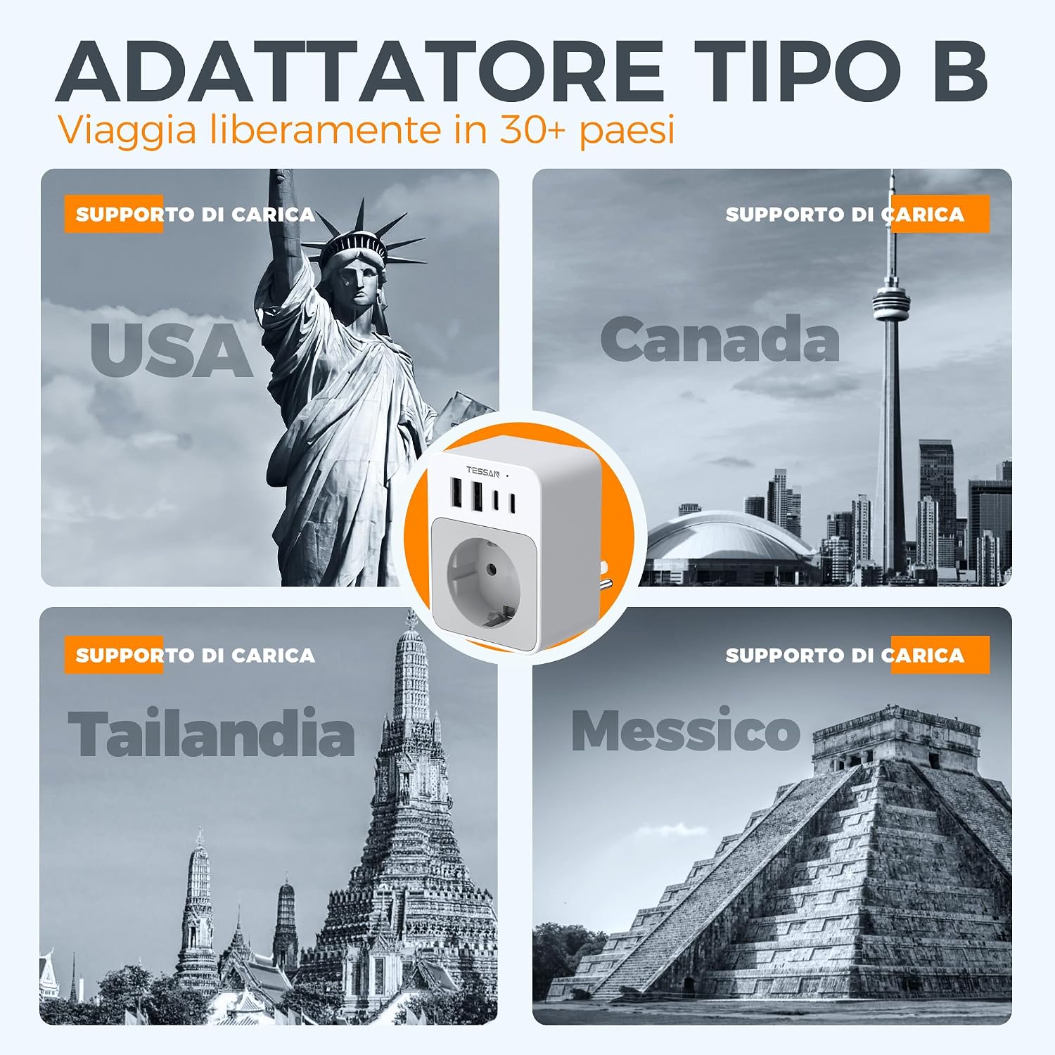 Detalle de TESSAN Adattatore Presa Americana 1875W 🔌