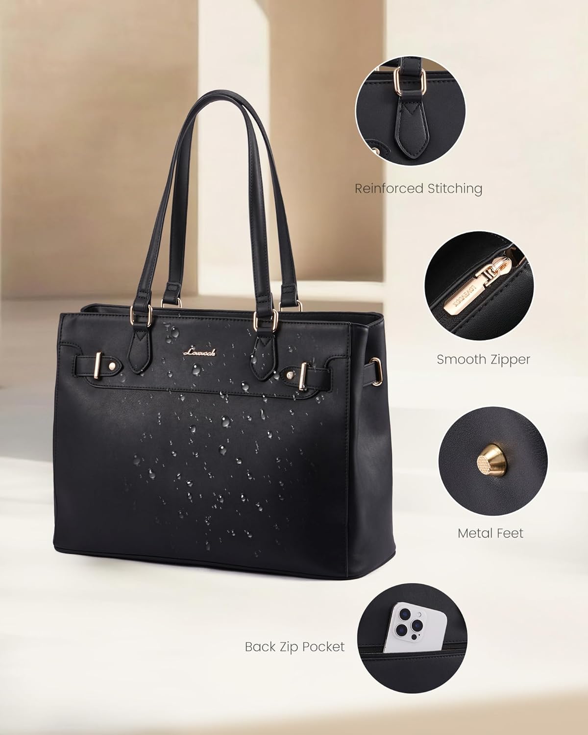 Thumbnail 5 de LOVEVOOK Damen Mittelgroße Shopper-Tasche für 15,6 Zoll mit Laptopfach (PU-Leder, wasserdicht & kratzfest)