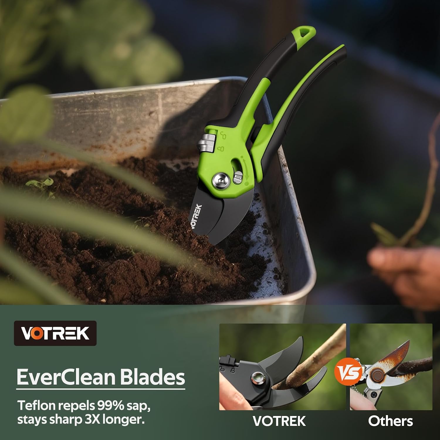 Thumbnail 6 de VOTREK 8.5" Garden Secateurs for Small Hands – Professional Bypass Pruner with Patented Stepless Handle