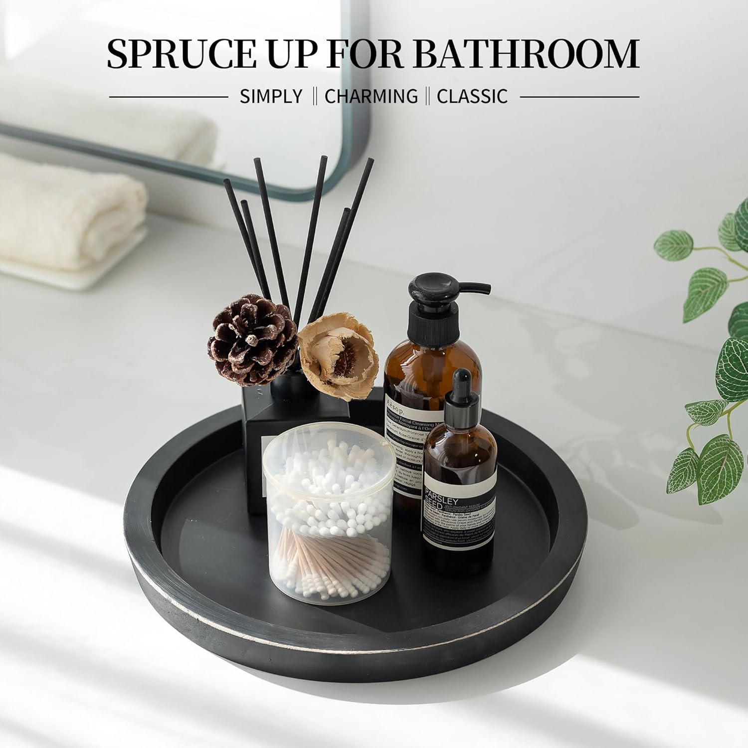 Thumbnail 3 de Hanobe Wooden Tray Round Decorative Serving Tray 🏺