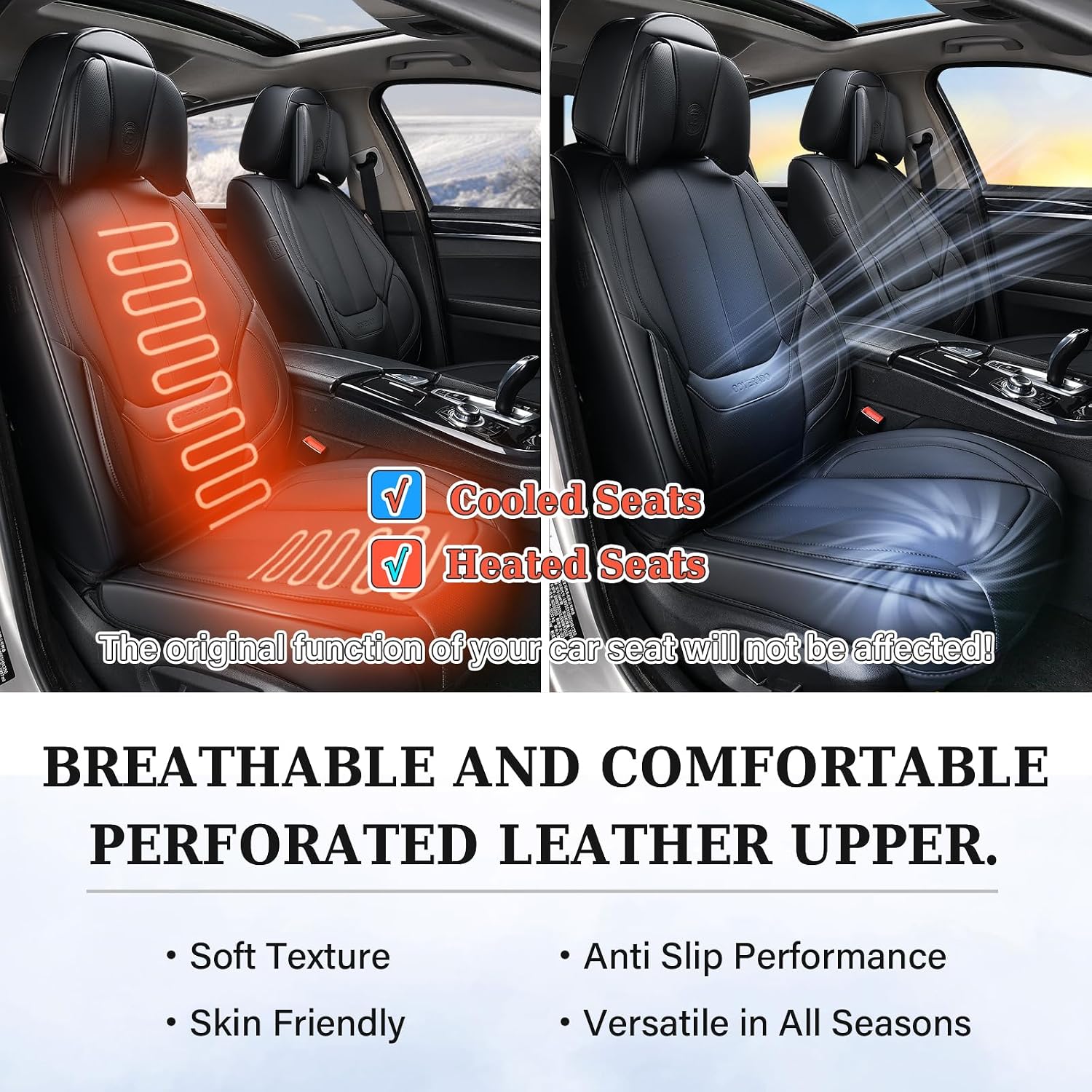 Thumbnail 5 de Universal Front Seat Covers (2-Pack) in Waterproof Nappa Leather with Head Pillow