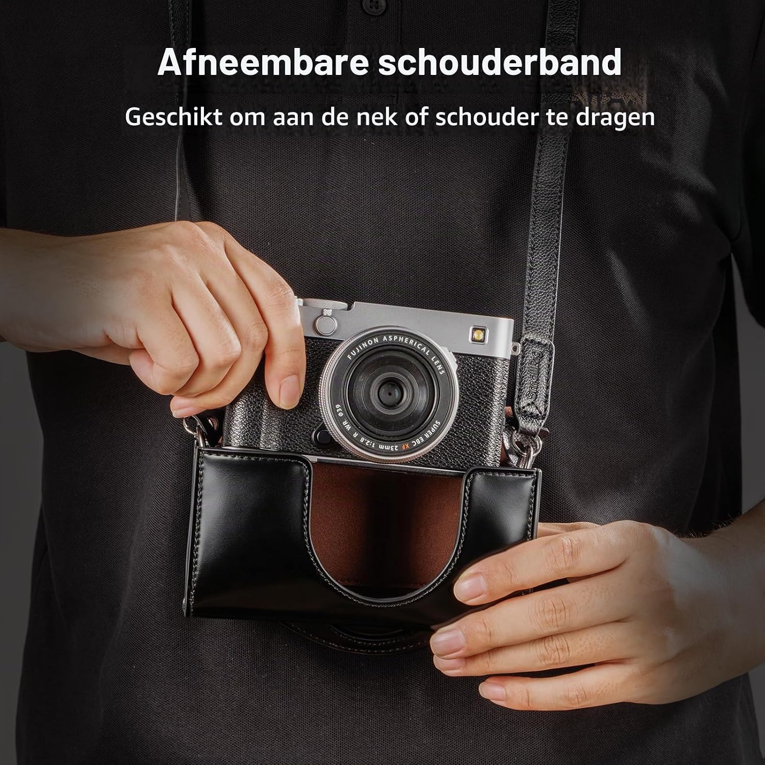 Detalle 2 de SMALLRIG 5987 leren cameratas voor FUJIFILM X-E5 en X100VI, zwart