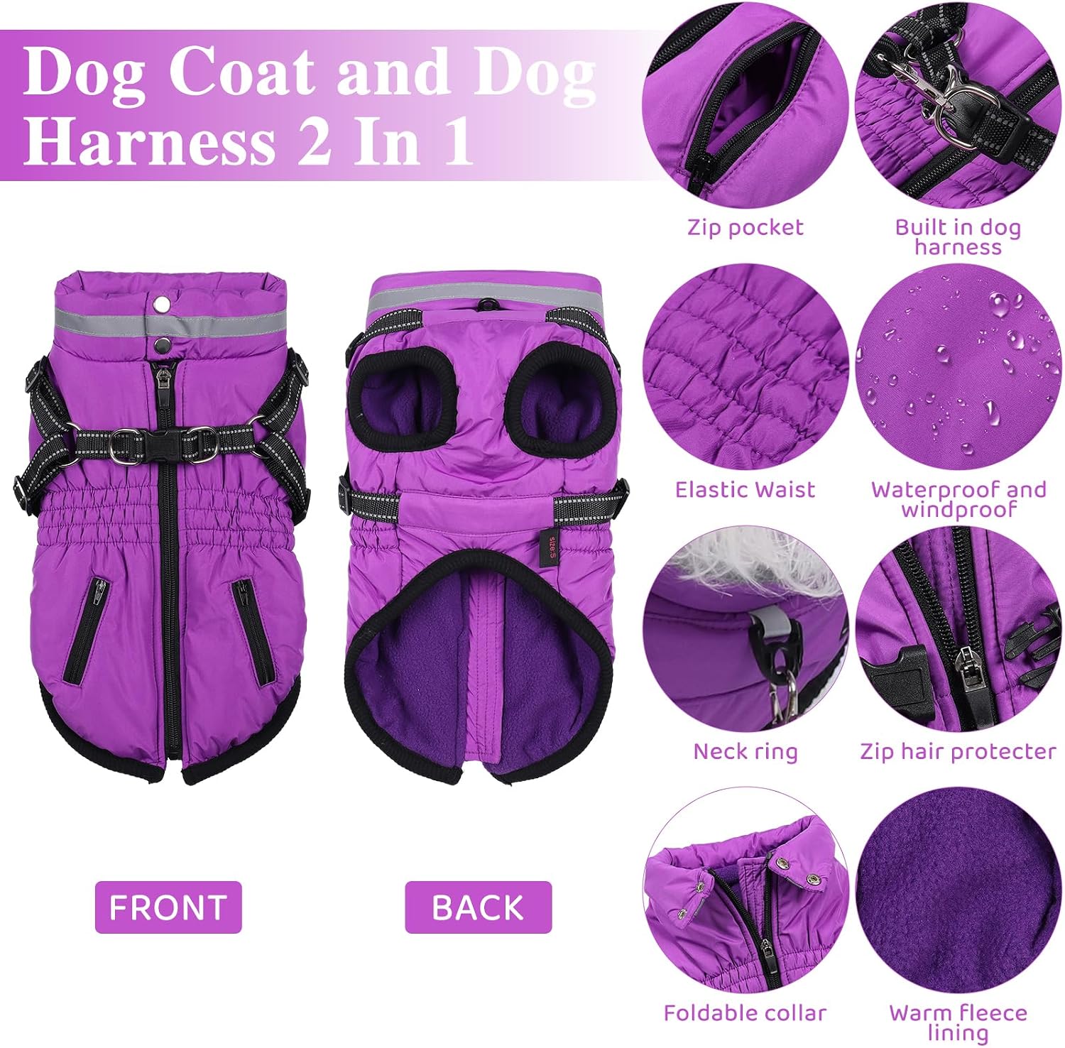 Detalle de Poseca Dog Coat with Harness Waterproof jacket for dogs