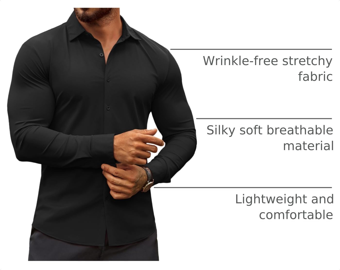 Detalle 2 de COOFANDY Men's Muscle Fit Dress Shirt wrinkle-free 👔