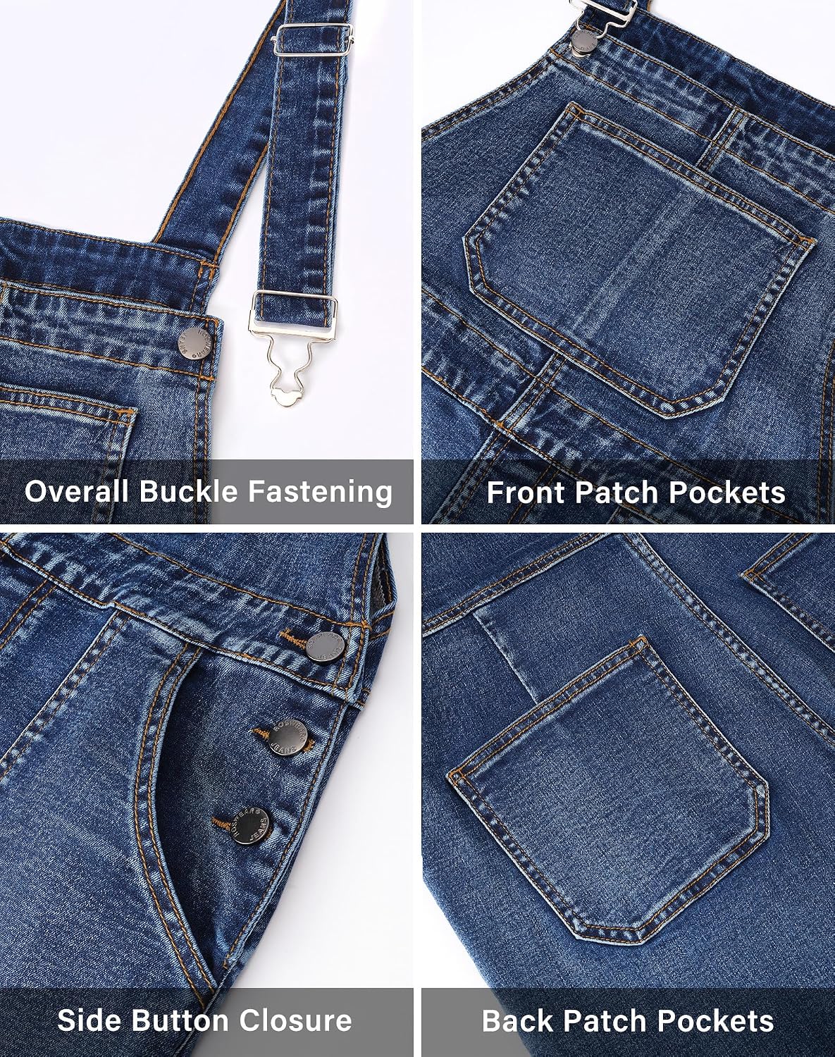 Detalle de roswear Women's Stretch Denim Overalls with Adjustable Straps and Utility Pockets