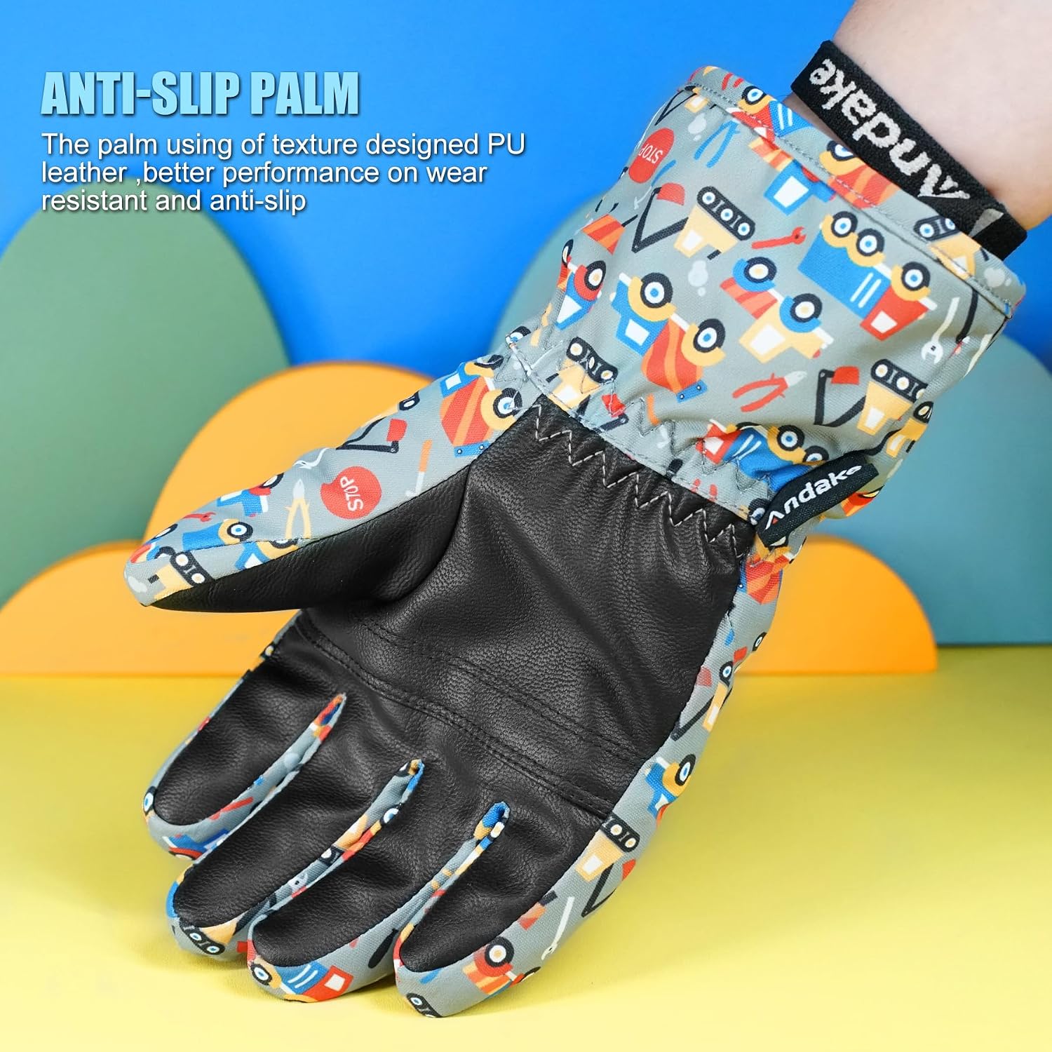Detalle de Andake Kids Ski Gloves Waterproof for Ages 2–10