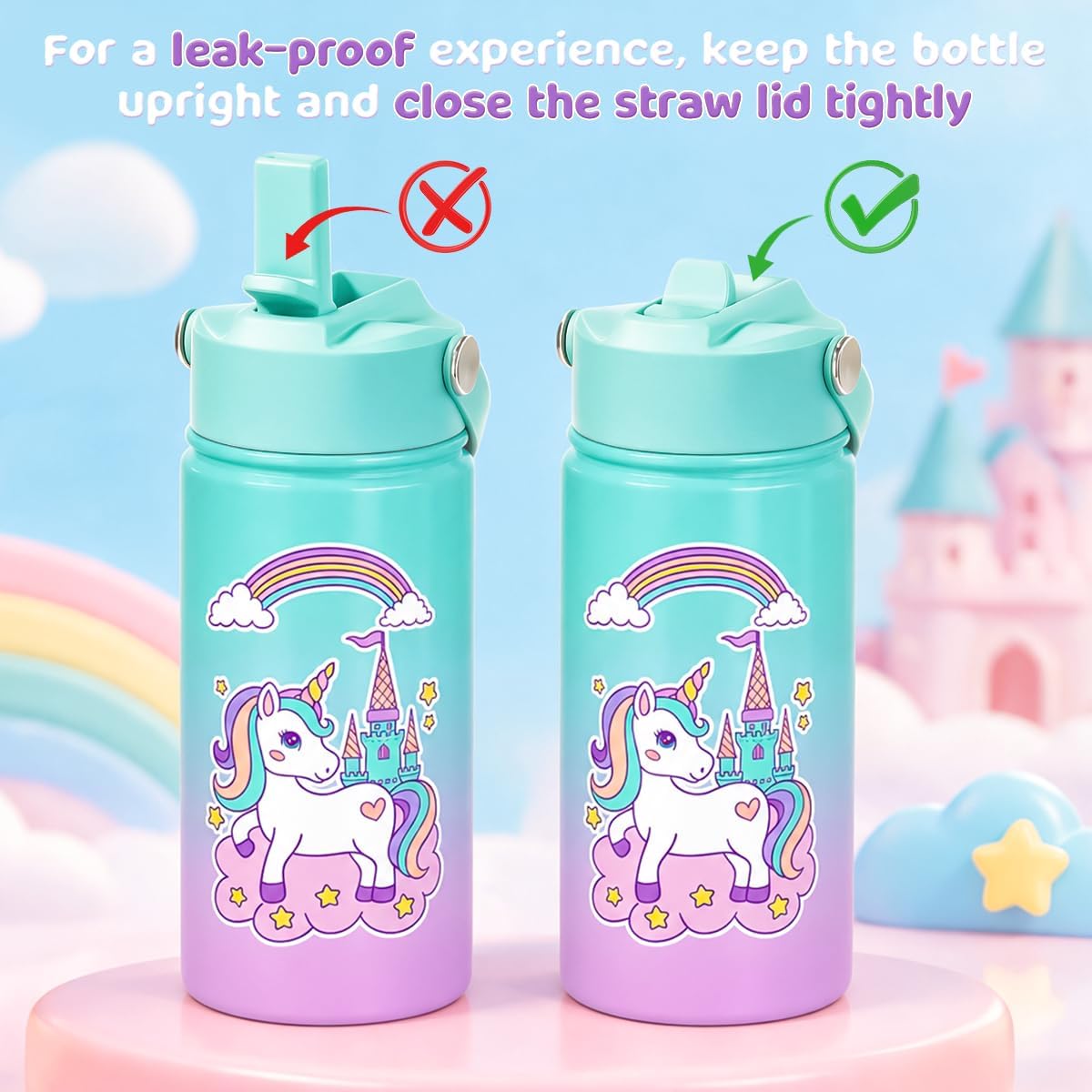 Detalle 2 de SANDJEST SJ-DW-SS-WB12SL Kids’ Insulated Stainless Steel Water Bottle, 12 oz