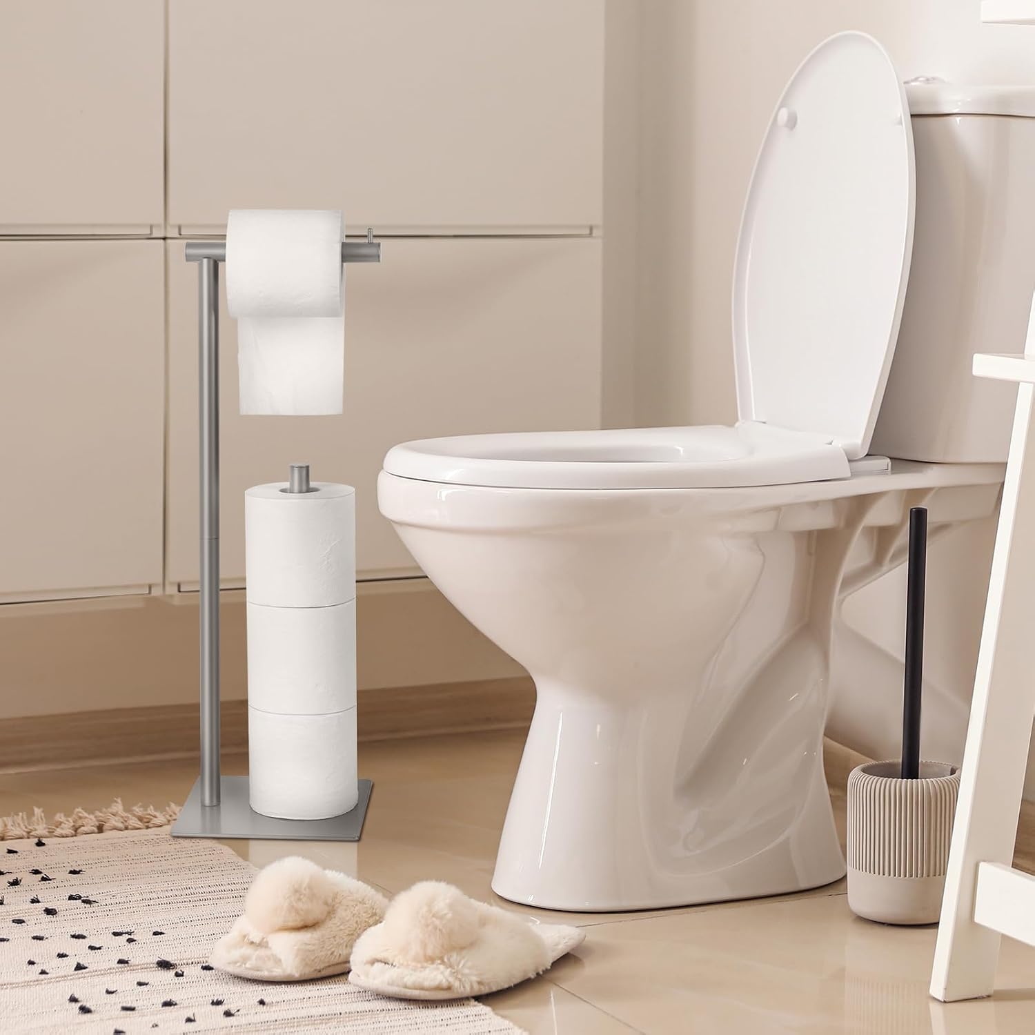 Thumbnail 1 de OYEAL Freestanding Toilet Paper Holder, Silver Metal, 4-Roll Storage