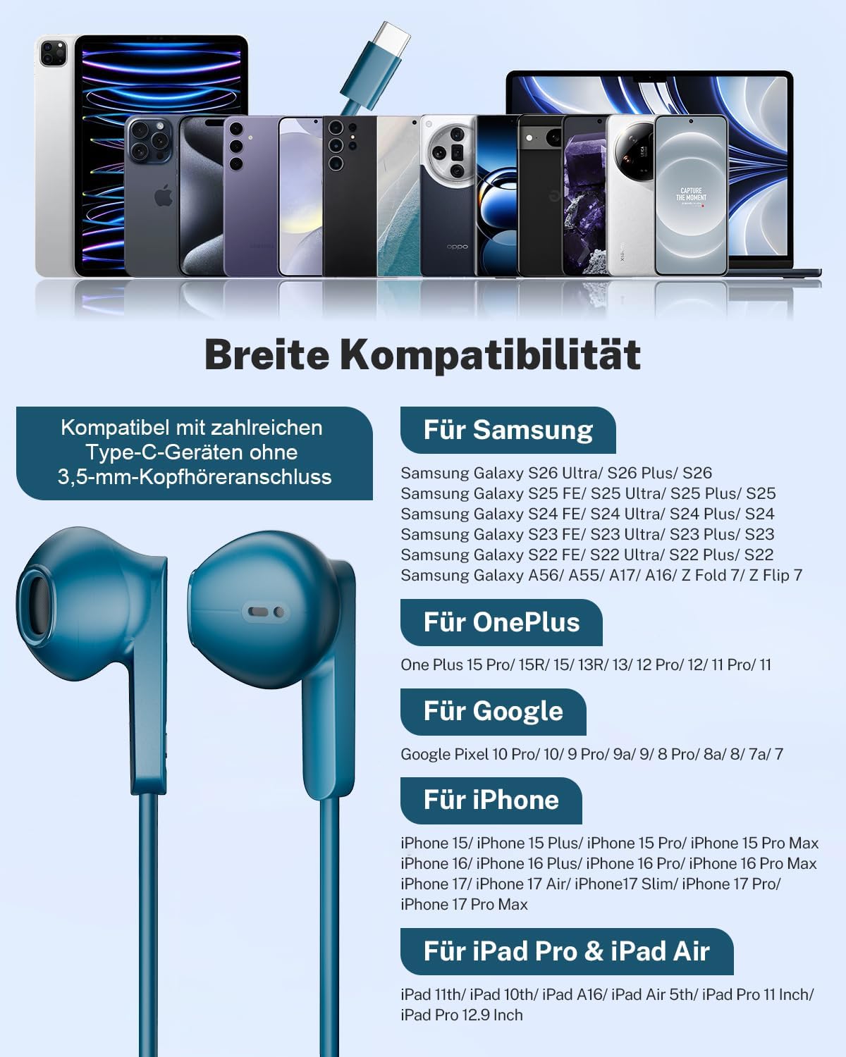 Thumbnail 4 de USB‑C In‑Ear Kopfhörer mit Mikrofon und Kabel für Samsung Galaxy, iPhone & mehr (USBC Headset)