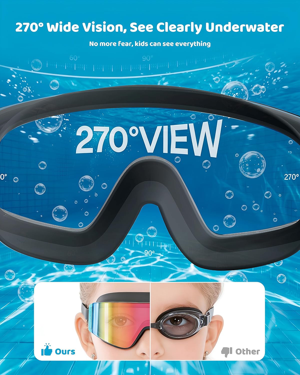 Detalle de Aegend Kids Swim Goggles 2 Pack – Large Frame (UV Protected, Anti-Fog) for Ages 3–15