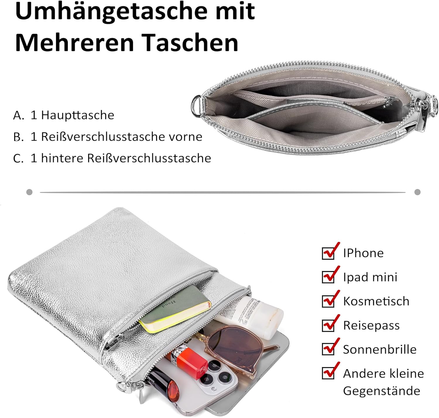 Thumbnail 2 de befen Echtleder Umhängetasche Damen Mittelgroß – Crossbody mit Handyfach, verstellbarem Gurt