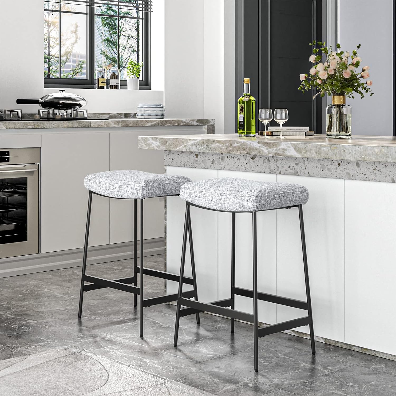 Detalle 2 de Skokliz CH006-AM7CA45372 Backless Counter-Height Bar Stools, Set of 2