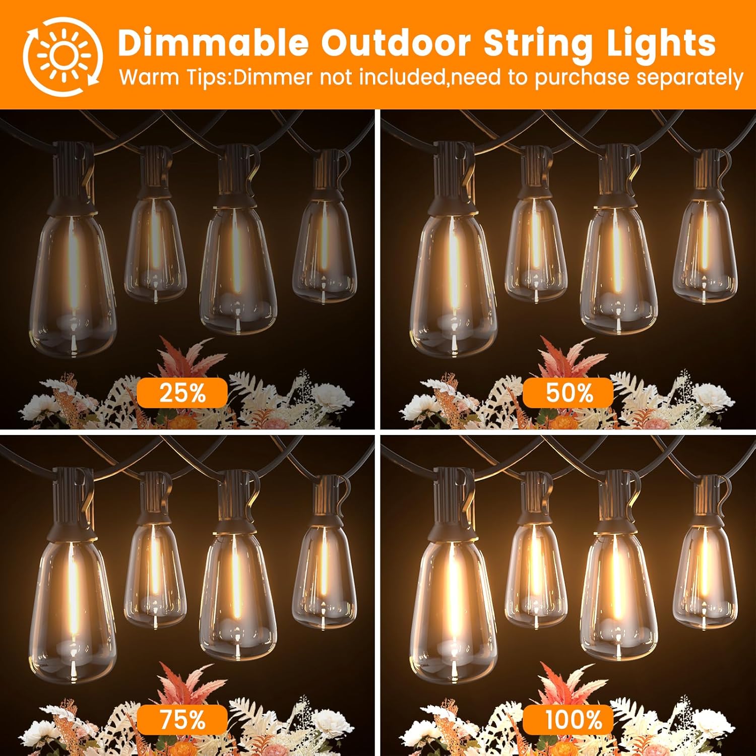 Thumbnail 6 de LED Outdoor String Lights 400ft with 212 Shatterproof ST38 Bulbs — Weatherproof, Dimmable, Connectable Patio Lighting