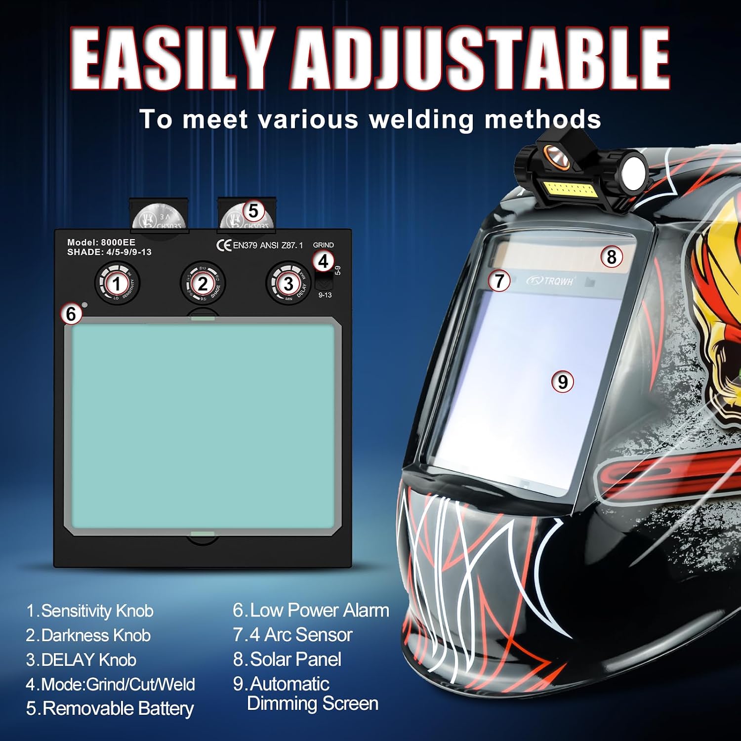 Detalle de TRQWH Auto Darkening Welding Helmet with True Colour and Large Viewing Screen