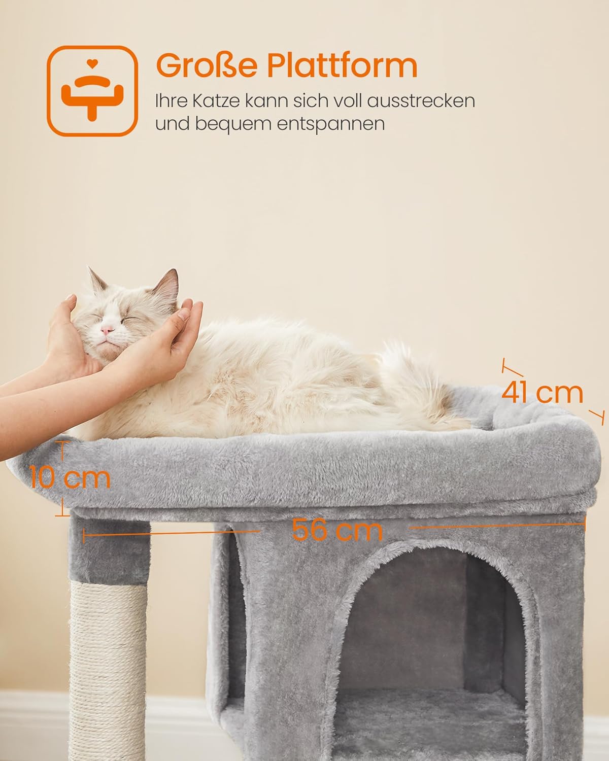 Detalle de Feandrea Kratzbaum 84 cm — großer Katzenturm mit zwei Höhlen, 56 × 40 cm Plattform und Sisalstämmen (hellgrau, bis zu 7 kg)