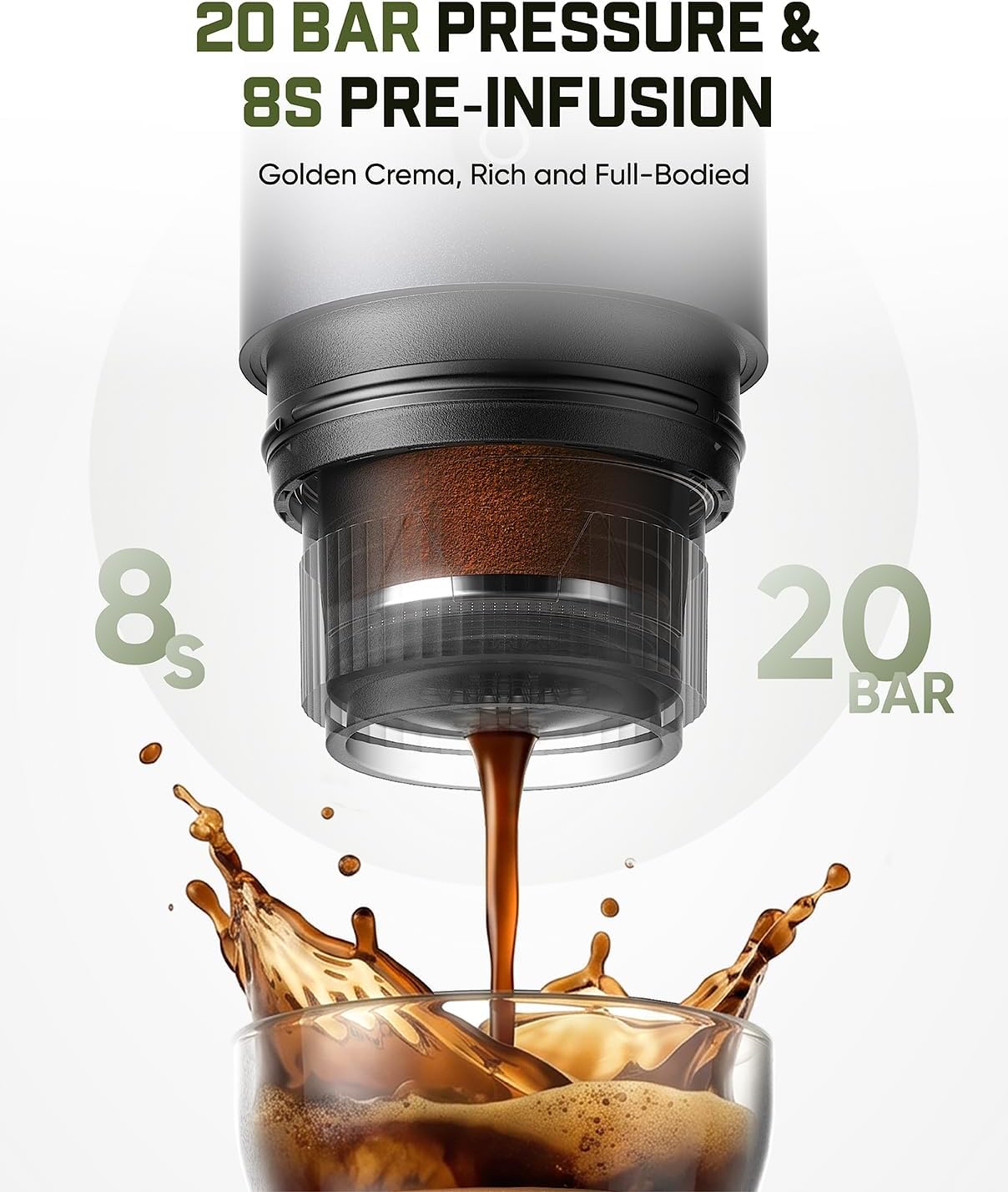 Detalle de Fanttik Cafein 11 Portable Coffee Machine: Self-Heating, 20 Bar Espresso On The Go