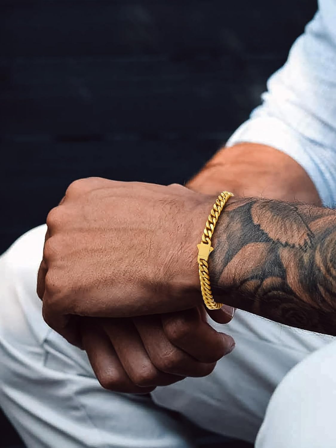 Detalle de Bandmax Bracelet Homme Acier Inoxydable – Style Cuban Miami en Versions Argent/Noir/Or, Longueur 19–23 cm