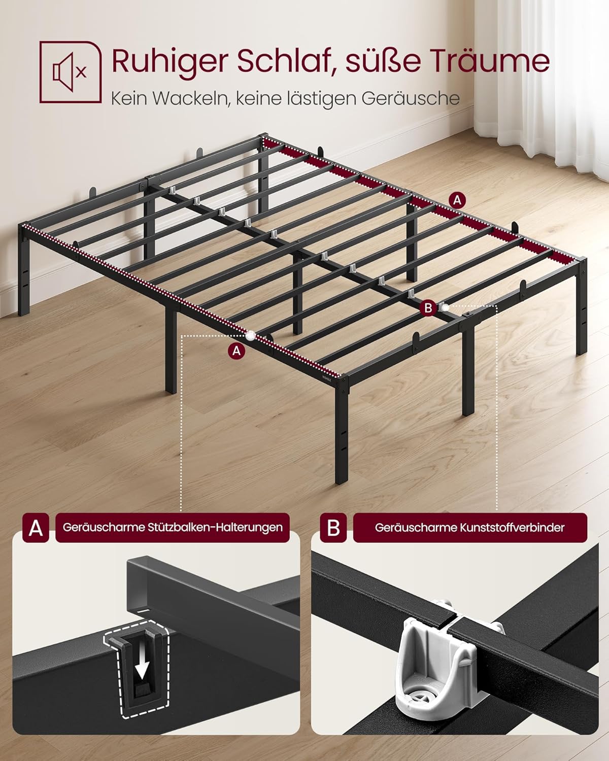 Thumbnail 3 de VASAGLE Doppelbettgestell RMB154BD01 für 140 x 200 cm Metallbett mit Unterbettaufbewahrung