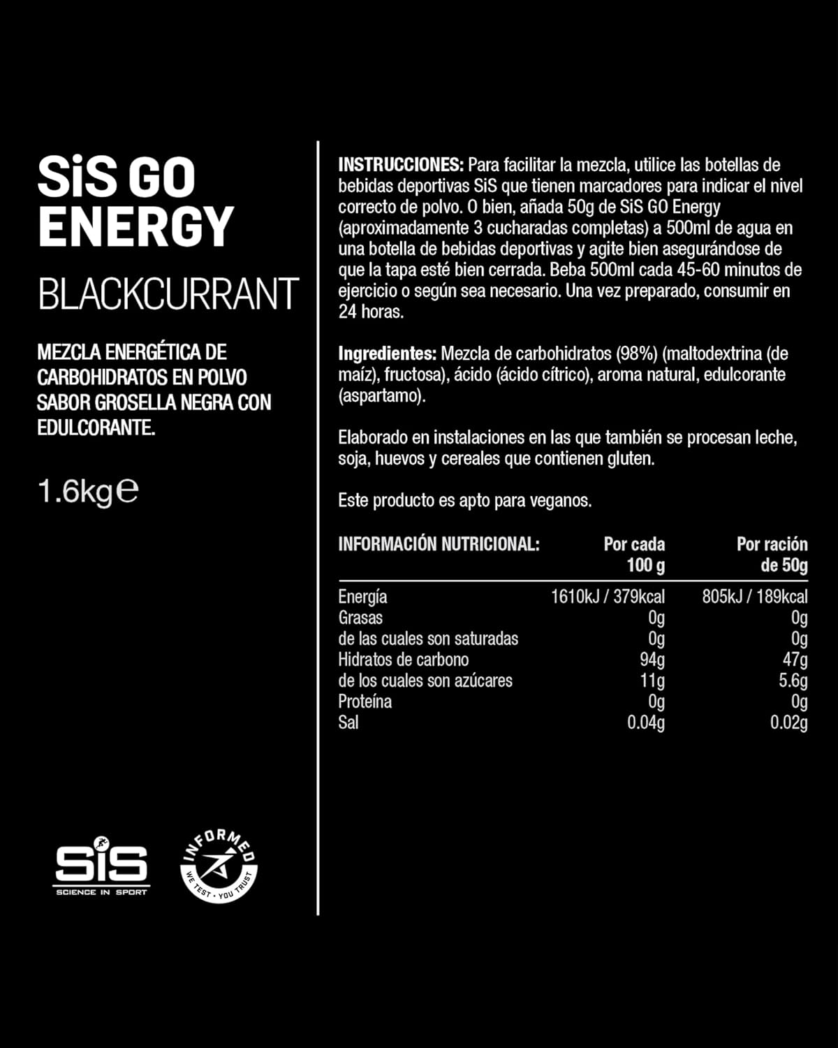 Thumbnail 4 de Science in Sport GO Energy Grosella Negra 🏋️‍♂️ 1.6kg