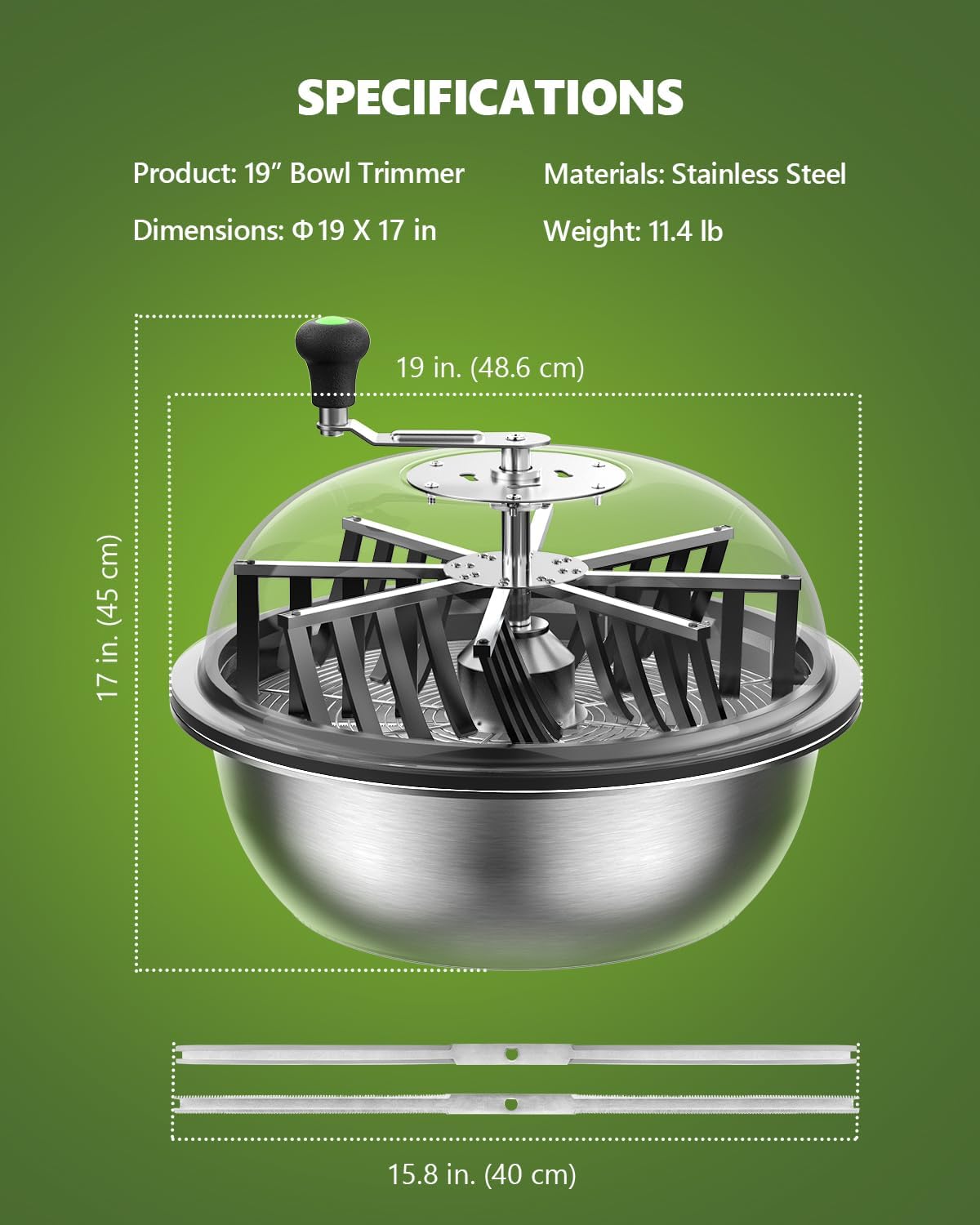 Detalle de STAYGROW BT19 19-Inch Manual Bud and Leaf Trimmer with Clear Dome