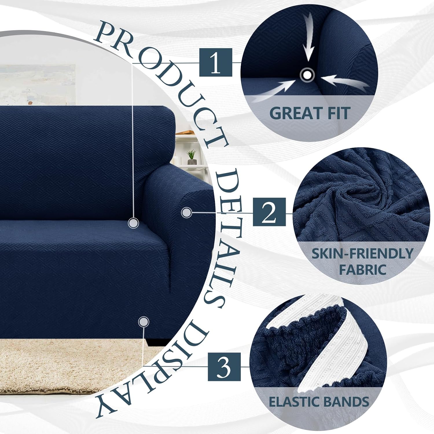 Detalle de Ystyle Copridivano 3 posti con braccioli super elasticizzato antigraffio antiscivolo antimacchia, blu scuro