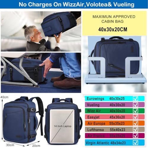 Detalle 2 de WENIG Rucksack 40x30x20 cm – Handgepäck-Rucksack für Frauen, 20 l, Blau