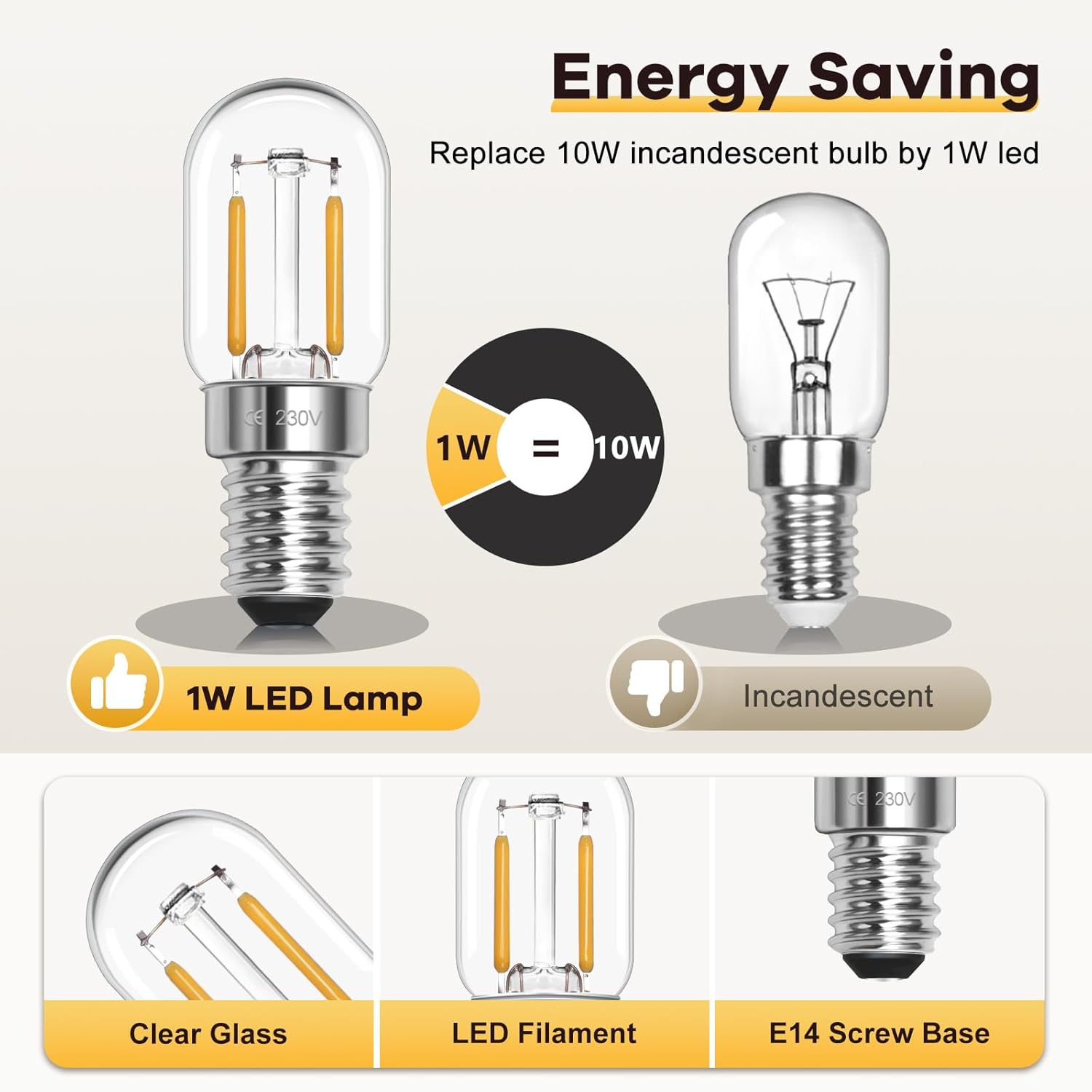 Thumbnail 2 de LED Glühbirne E14 Warmweiß 1W 230V – 2er-Set (T22, nicht dimmbar, 2700K, 100 lm)