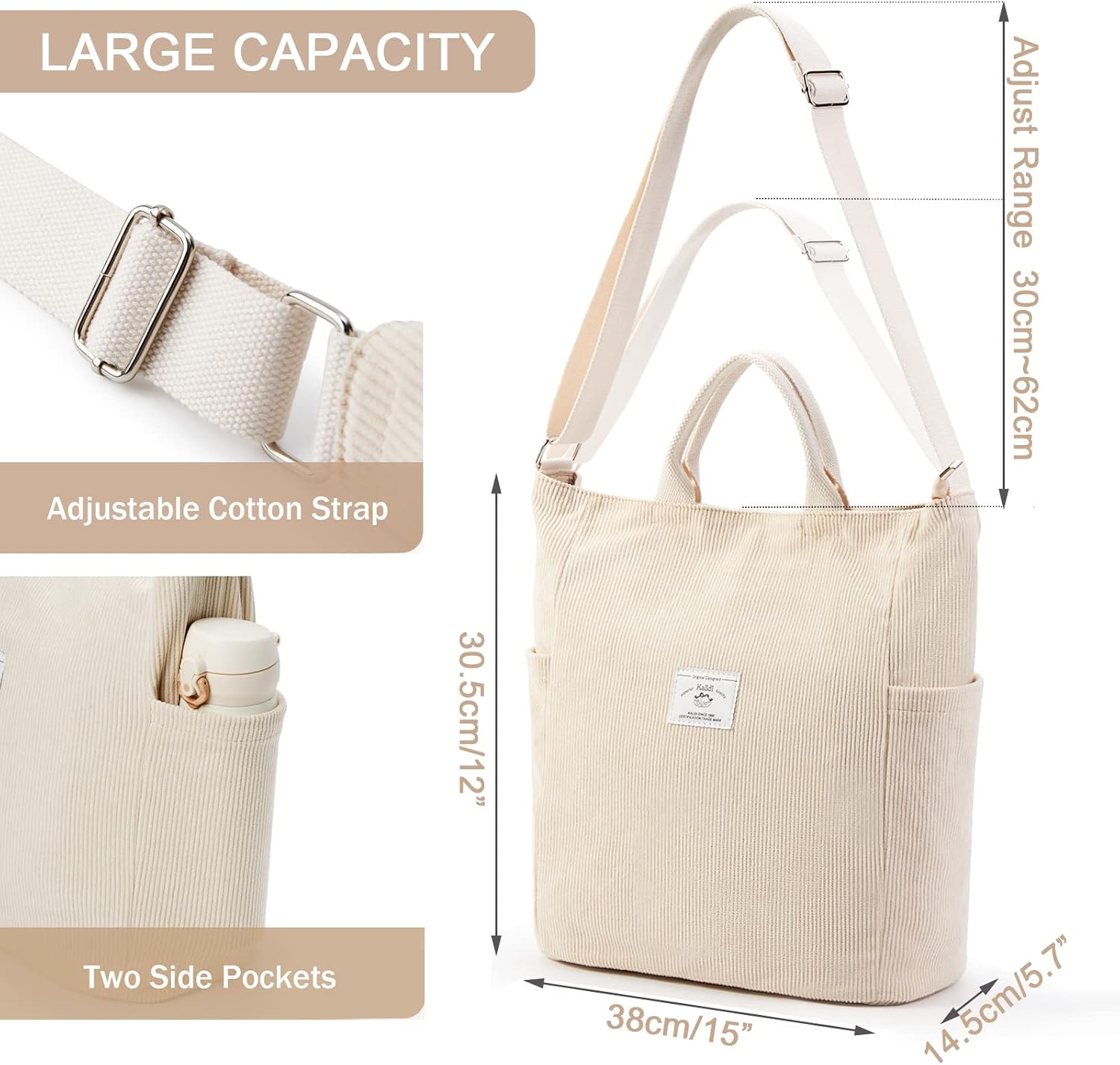 Thumbnail 5 de KALIDI Handtasche Canvas Shopper 15x6x16 Zoll