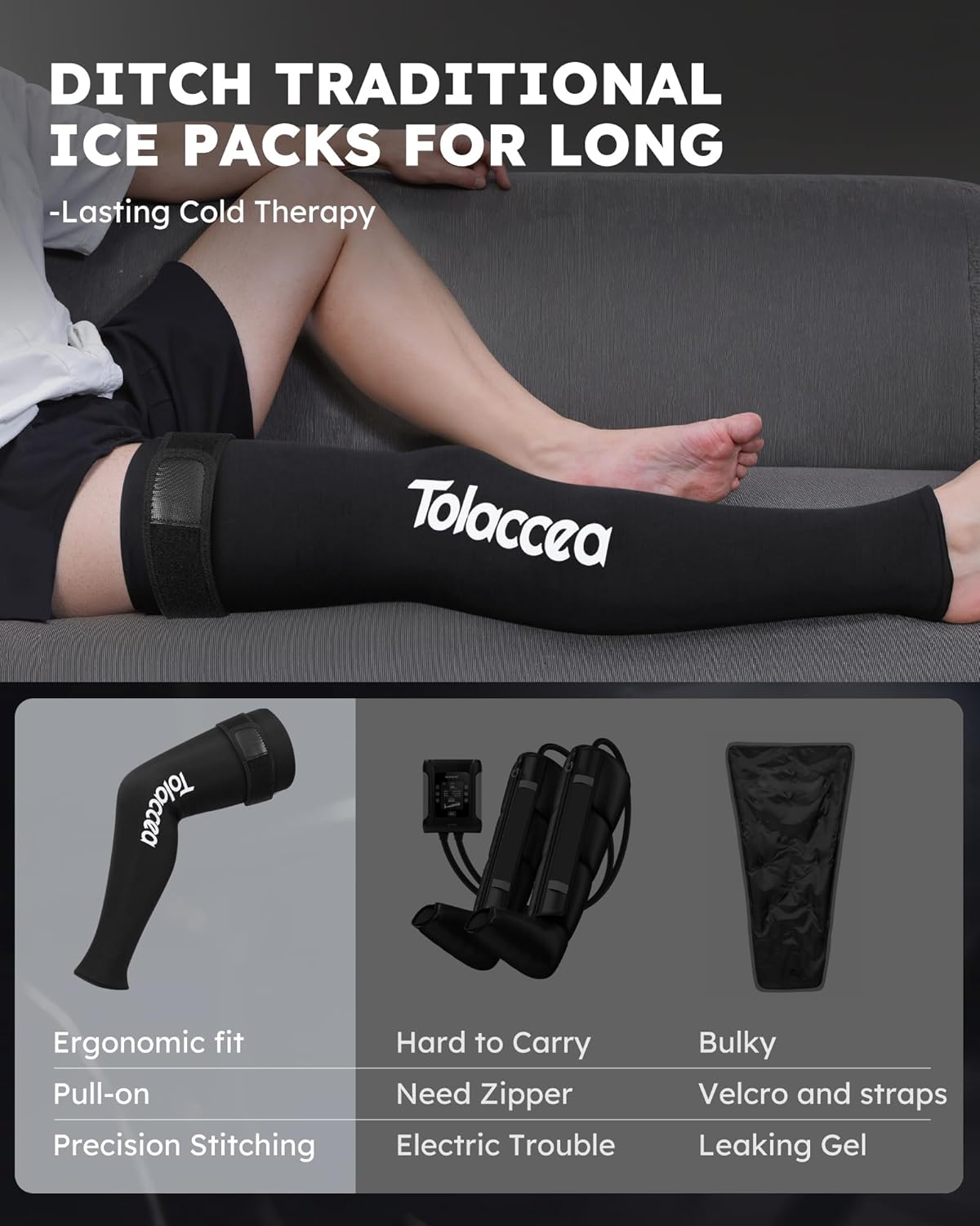 Detalle 2 de Tolaccea Pack de Froid pour Jambe Complète avec Couverture 360° – Gel réutilisable et manchon universel