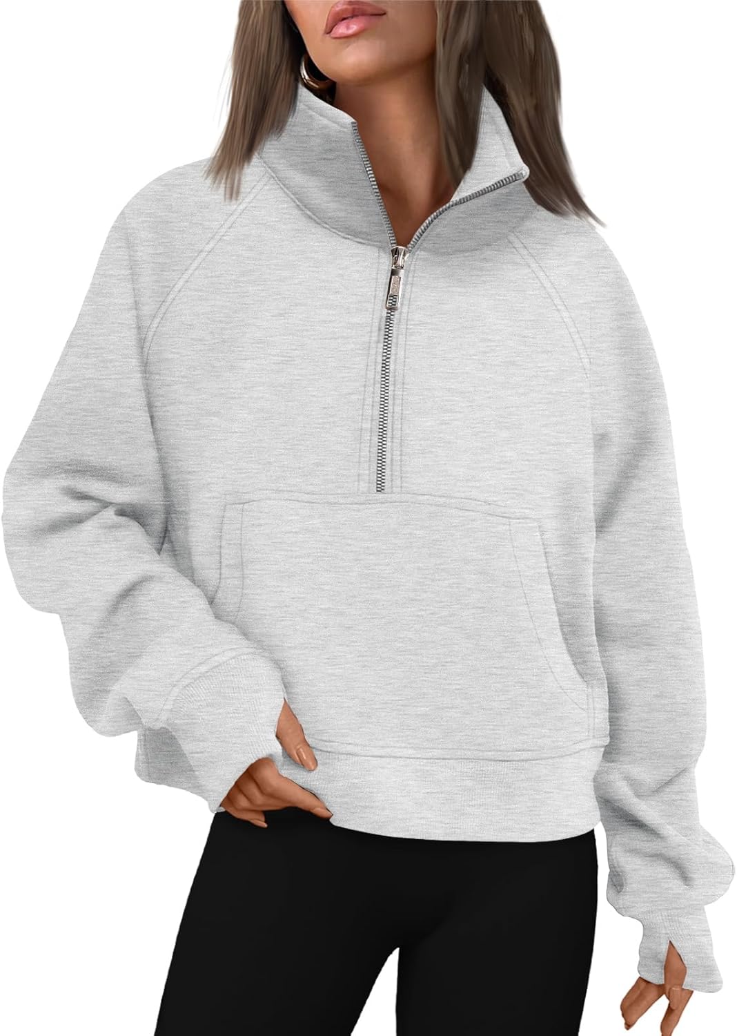 Detalle de AUTOMET Women's Half Zip Cropped Fleece Hoodie - 2026 Fall Wear