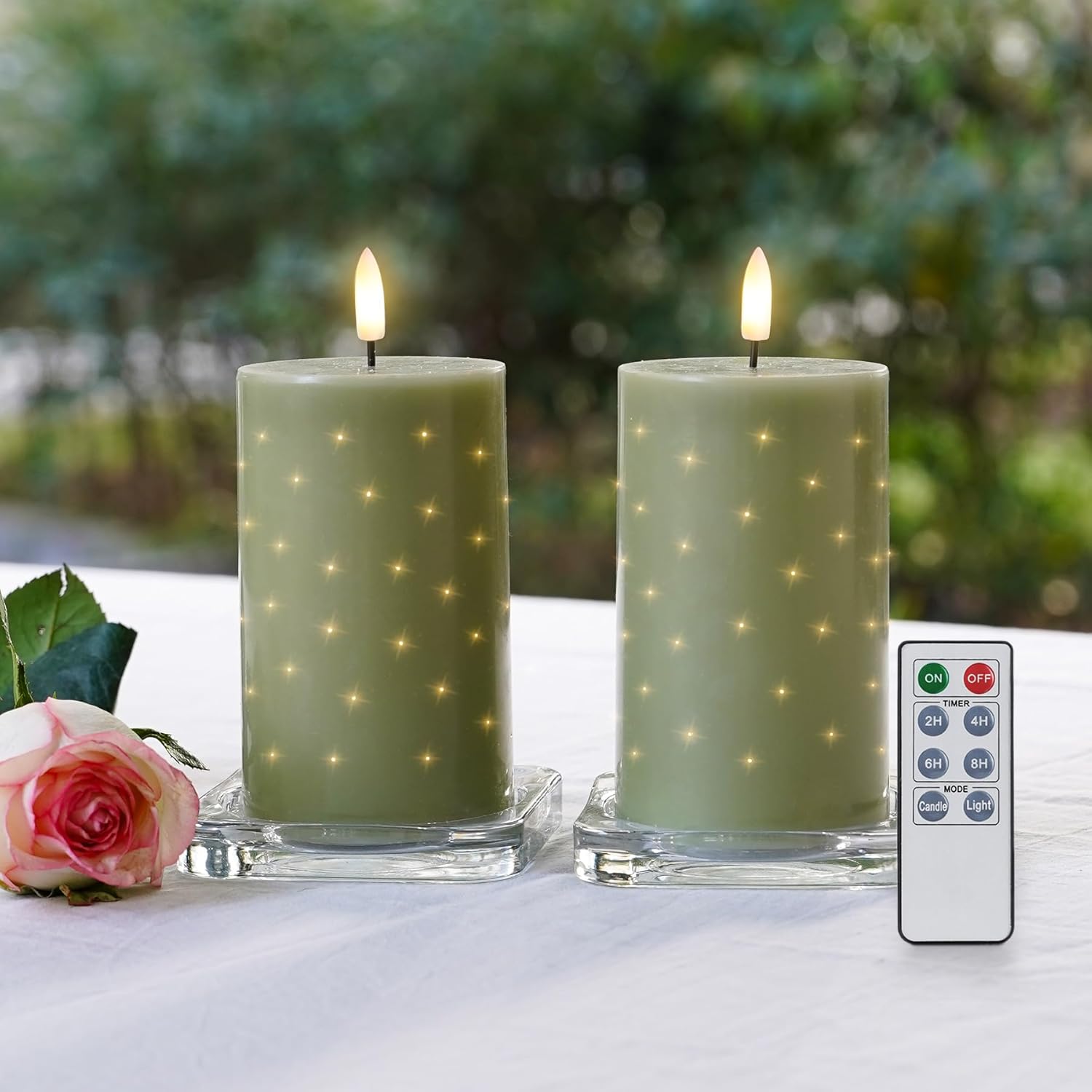 Thumbnail 6 de Rhytsing White Real Wax LED Candles with Twinkle Fiber Optic Lights (Set of 2) – Battery Operated with Remote