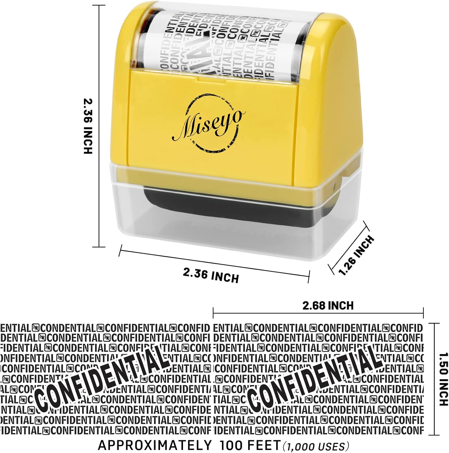 Detalle de Miseyo Wide Roller Stamp – Identity Theft Stamp (1.5 inch) in Yellow