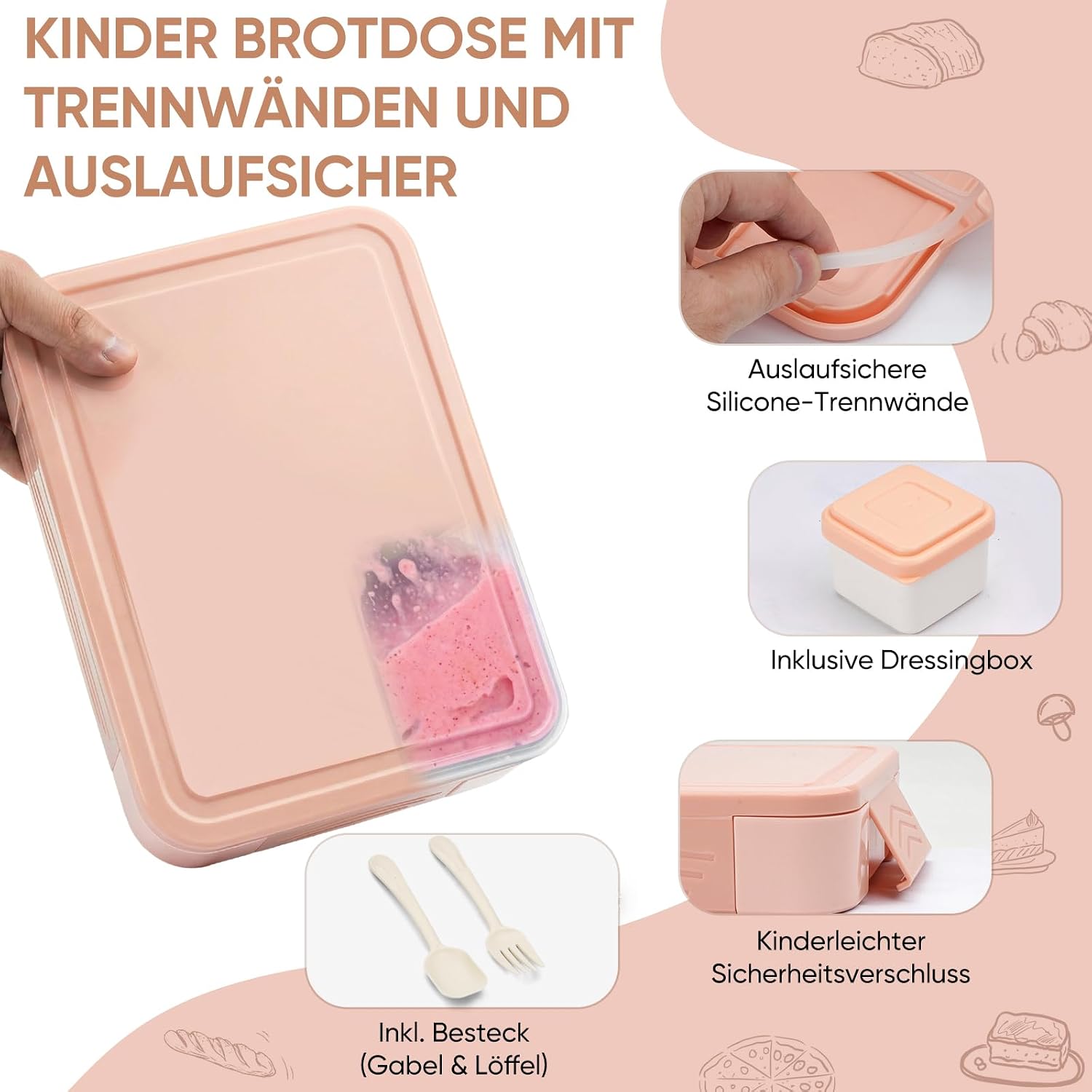 Detalle 2 de Bibury lunchbox voor kinderen, 1.300 ml, 5 vakken en apart sausbakje