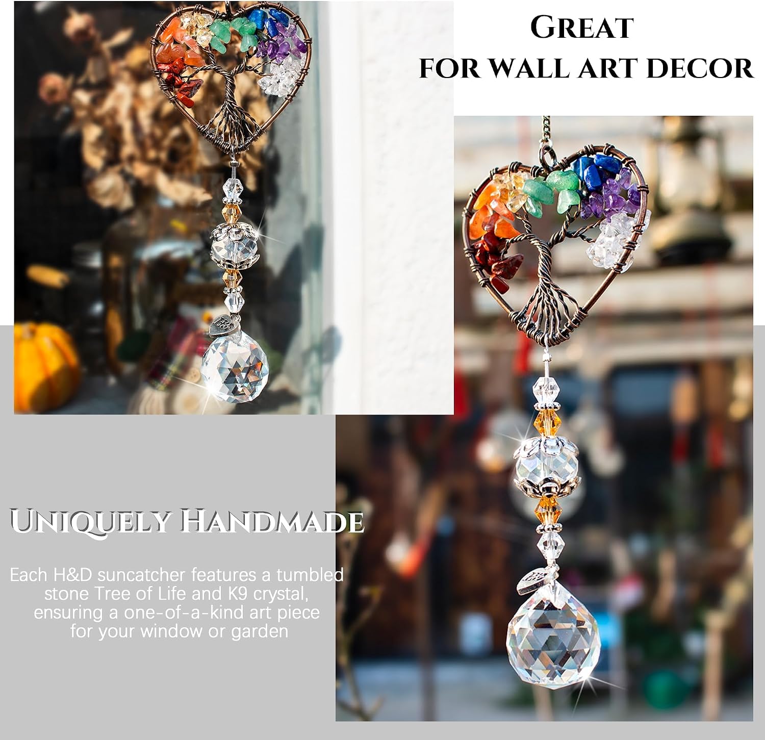 Detalle de H&D HYALINE & DORA Tree of Life Heart Crystal Suncatcher Pendant