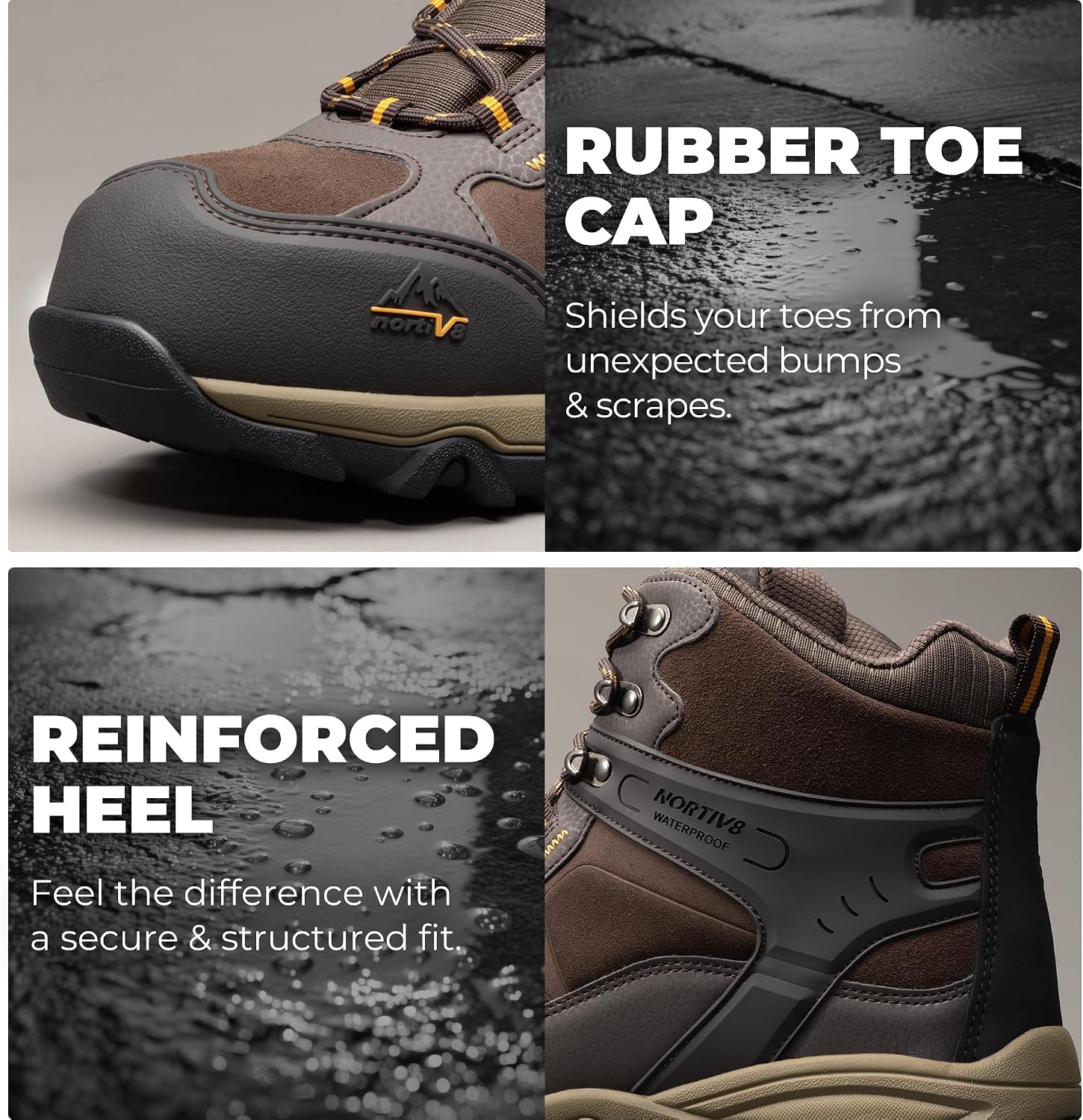 Detalle de NORTIV 8 Paladin-Steel Waterproof Steel Toe Work Boots with Lug Outsole