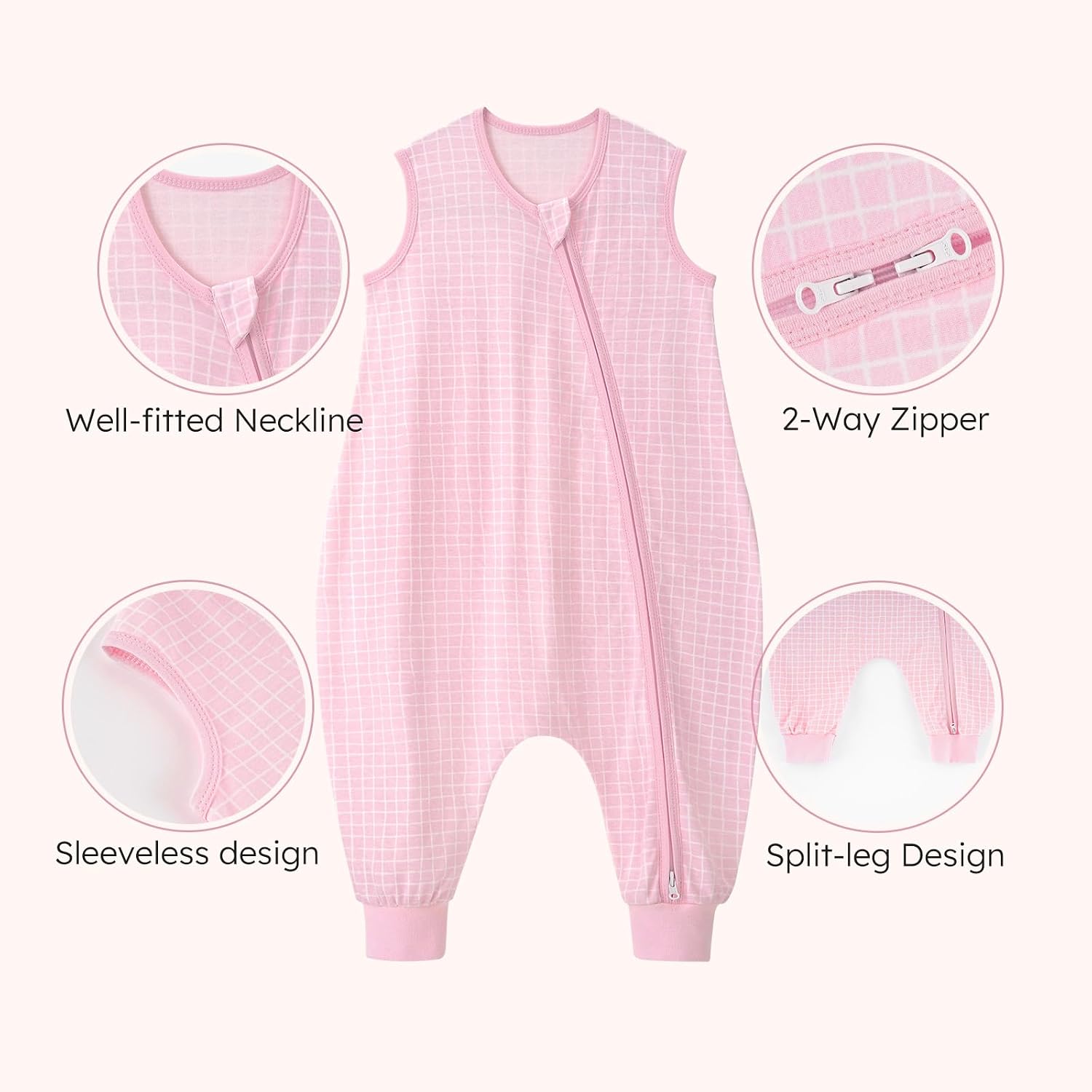 Detalle de Yoofoss 2er Pack Baby Schlafsack mit Füßen 0.5 Tog – 100% Baumwolle, Größe 70 cm, rosa Blume
