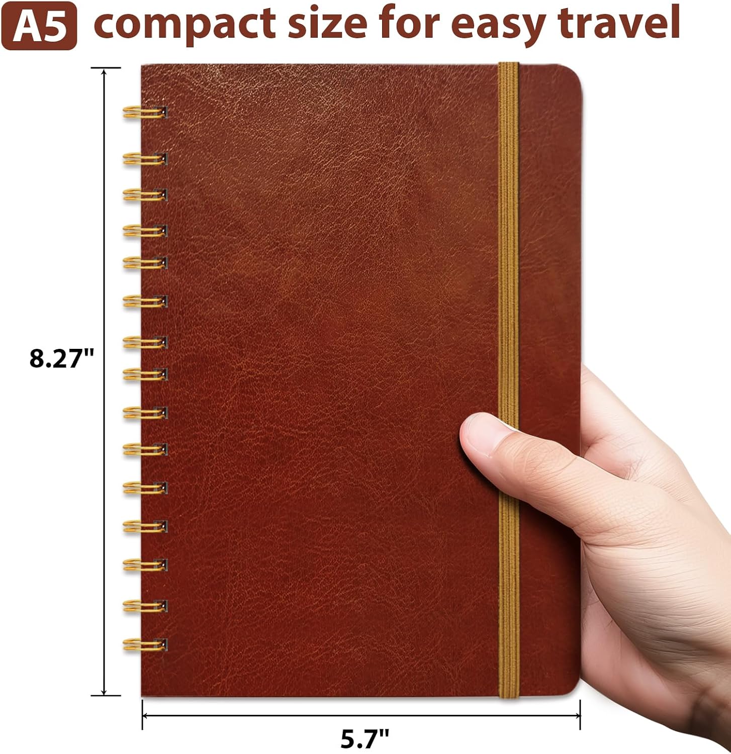 Detalle 2 de DWIYITTN A5 Spiral Notebook, 160 Lined Pages, Hardcover, Brown