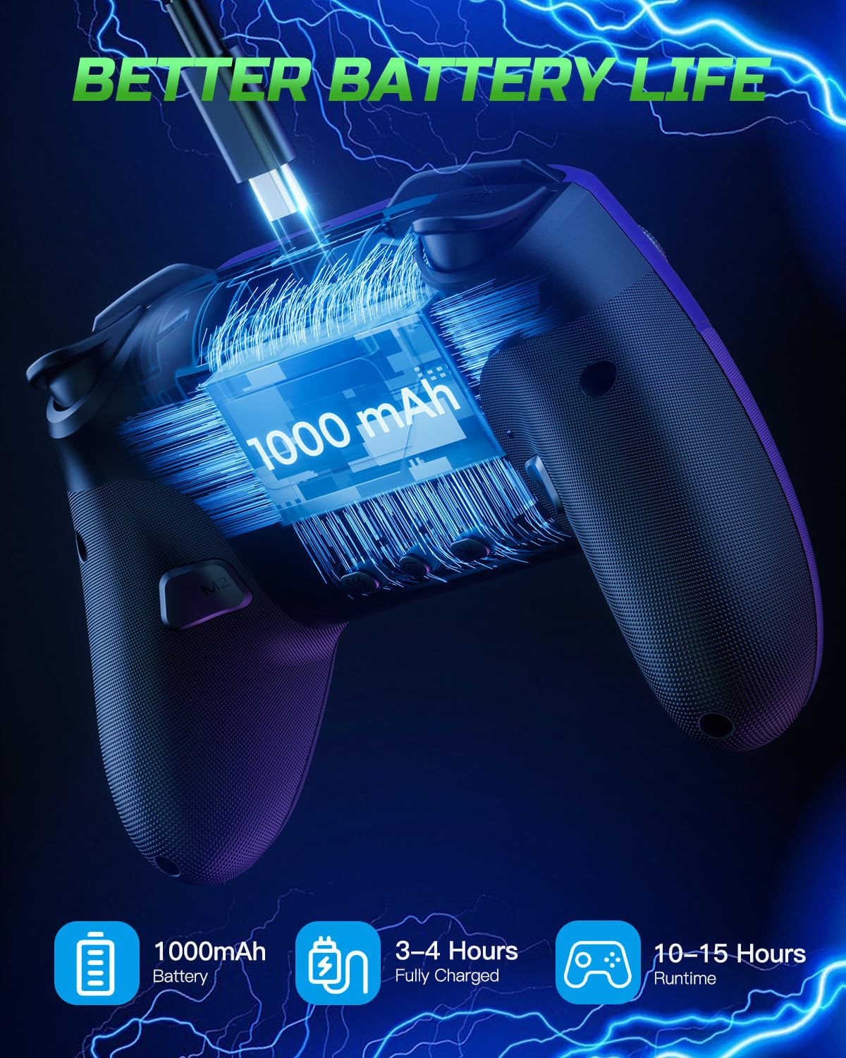 Detalle de VOYEE Switch Controller: Kabelloser Pro Controller mit 1000 mAh Akku, RGB Blitz, Zwei Paarungsarten und Wake-Up-Funktion