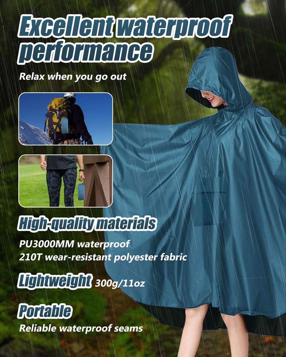 Detalle de Victoper Waterproof Poncho Adult: Lightweight, Reusable Rain Poncho for Outdoor Needs