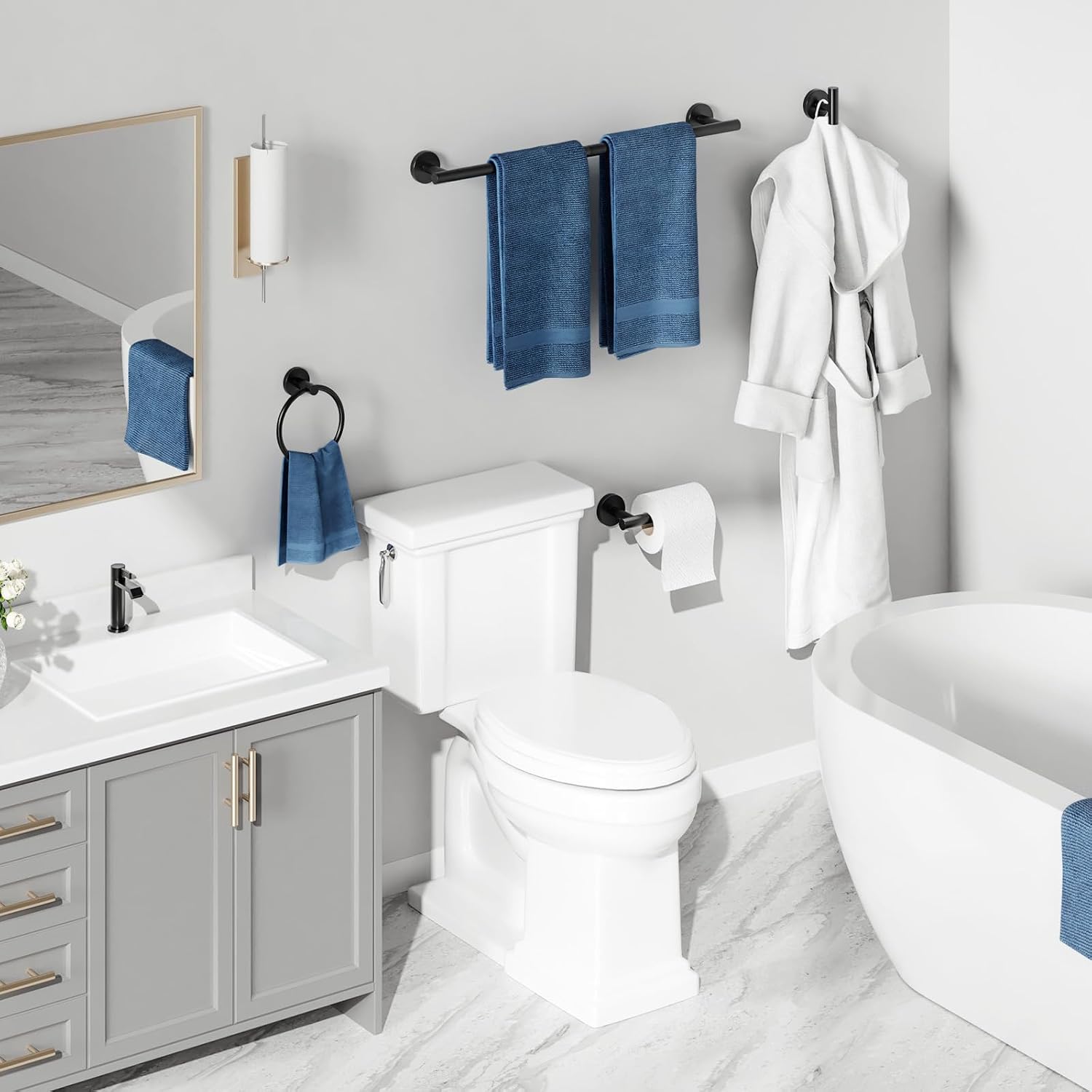 Detalle 2 de USHOWER 00BBA180_AM33US01 Bathroom Hardware Set, Matte Black, 24-Inch Towel Bar