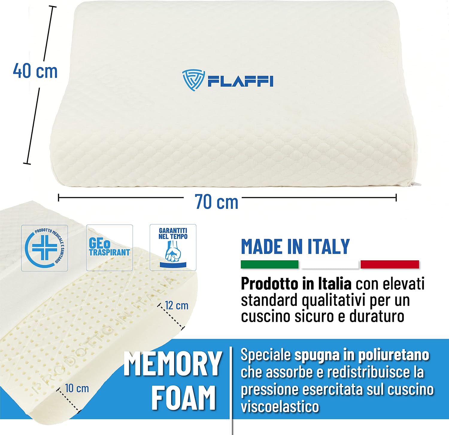 Detalle 2 de Cuscino cervicale Flaffi Memory Foam 70x40x12