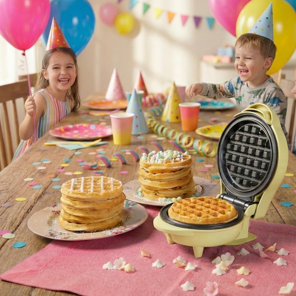 Detalle de Bestron AMW500V mini waffle maker da 10 cm da 550 W con rivestimento antiaderente (giallo)