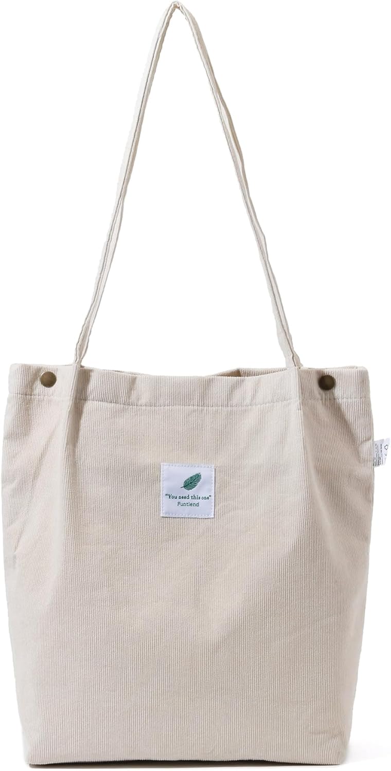 Thumbnail 4 de Funtlend Umhängetasche Damen Groß aus Cord mit gefütterter Jute – Shopper für Uni, Arbeit & Schule (Braun)